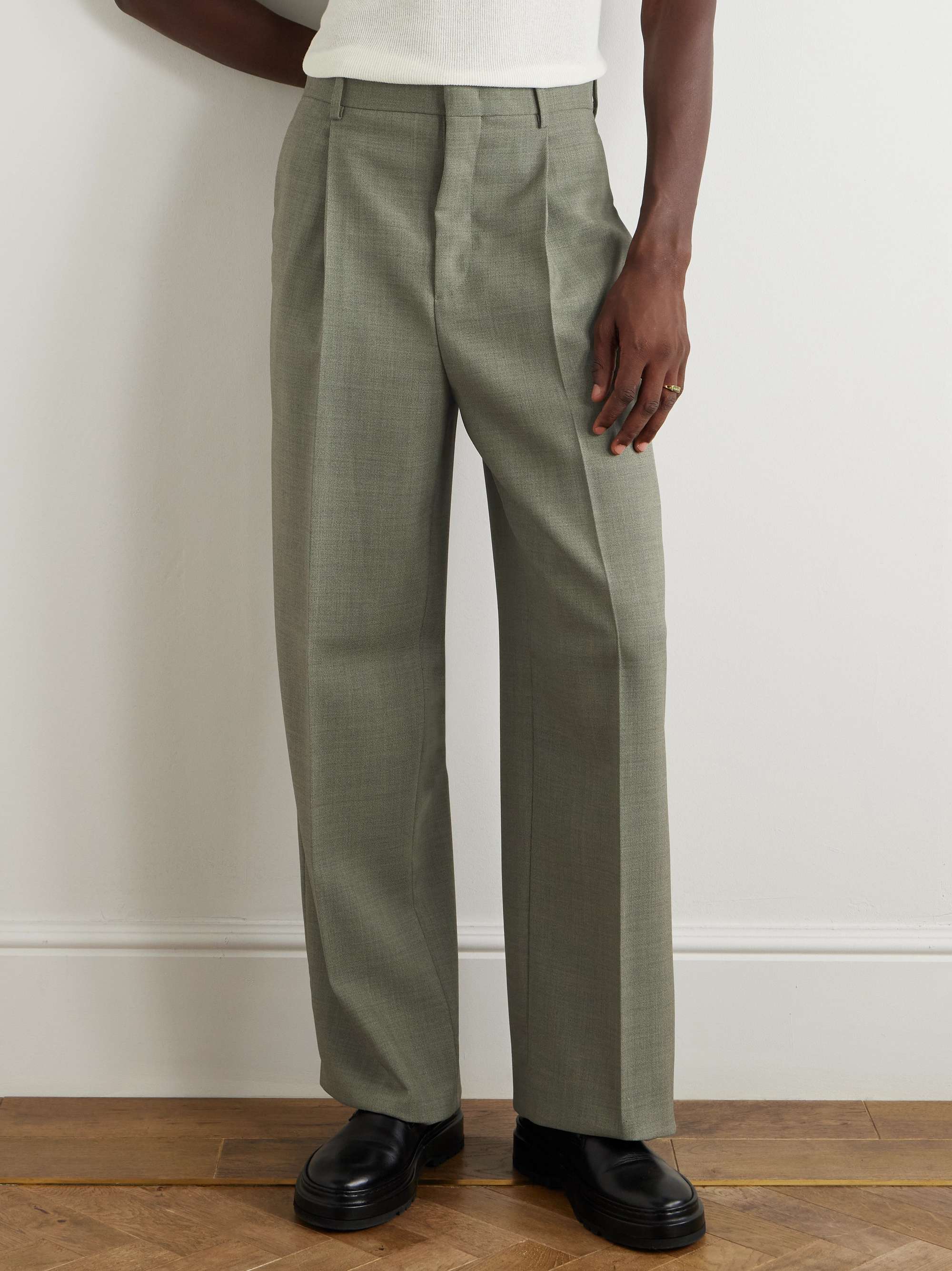 Wide-Leg Pleated Mohair and Wool-Blend Trousers view