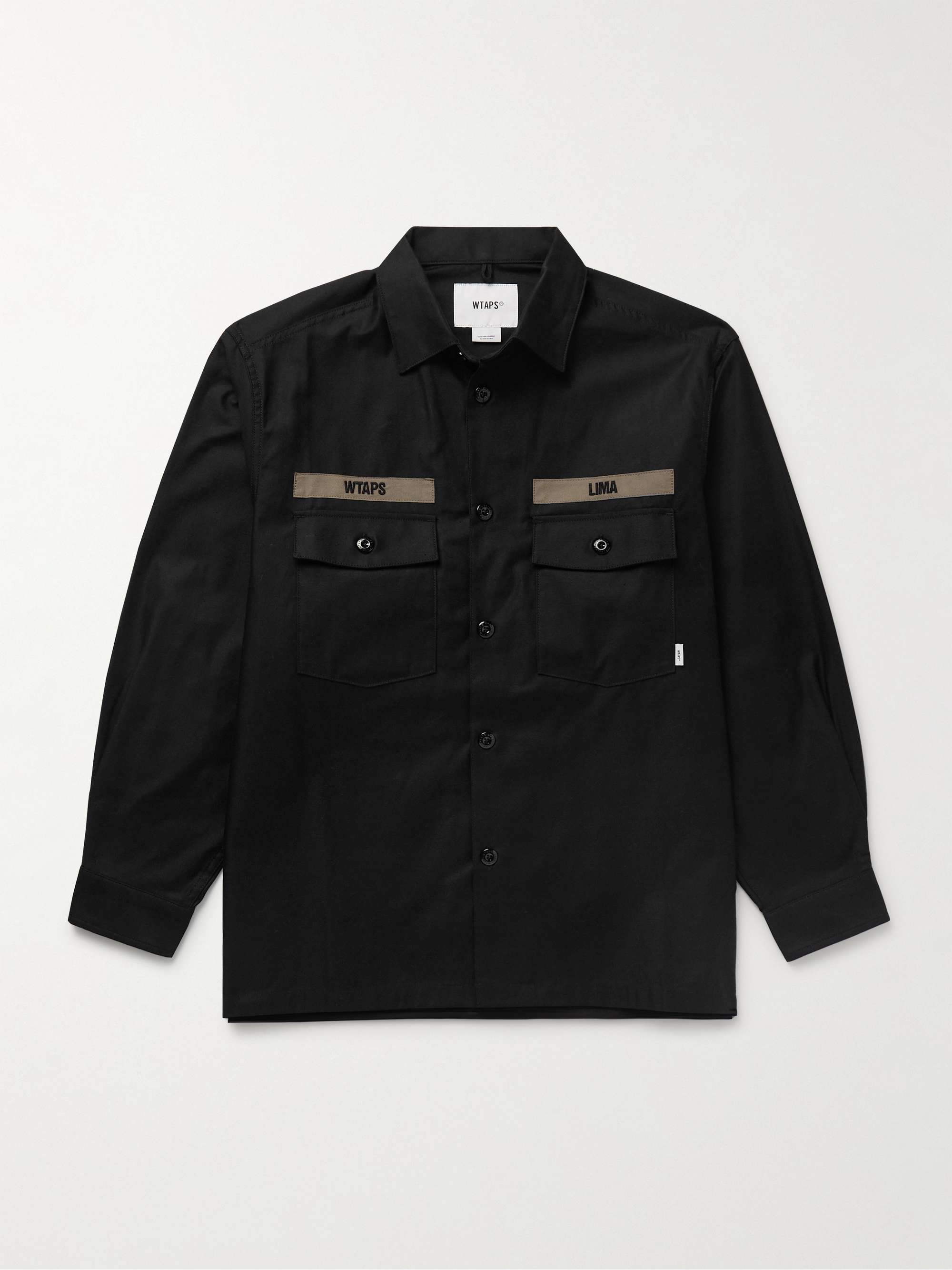 Webbing-Trimmed Logo-Embroidered Cotton Overshirt view