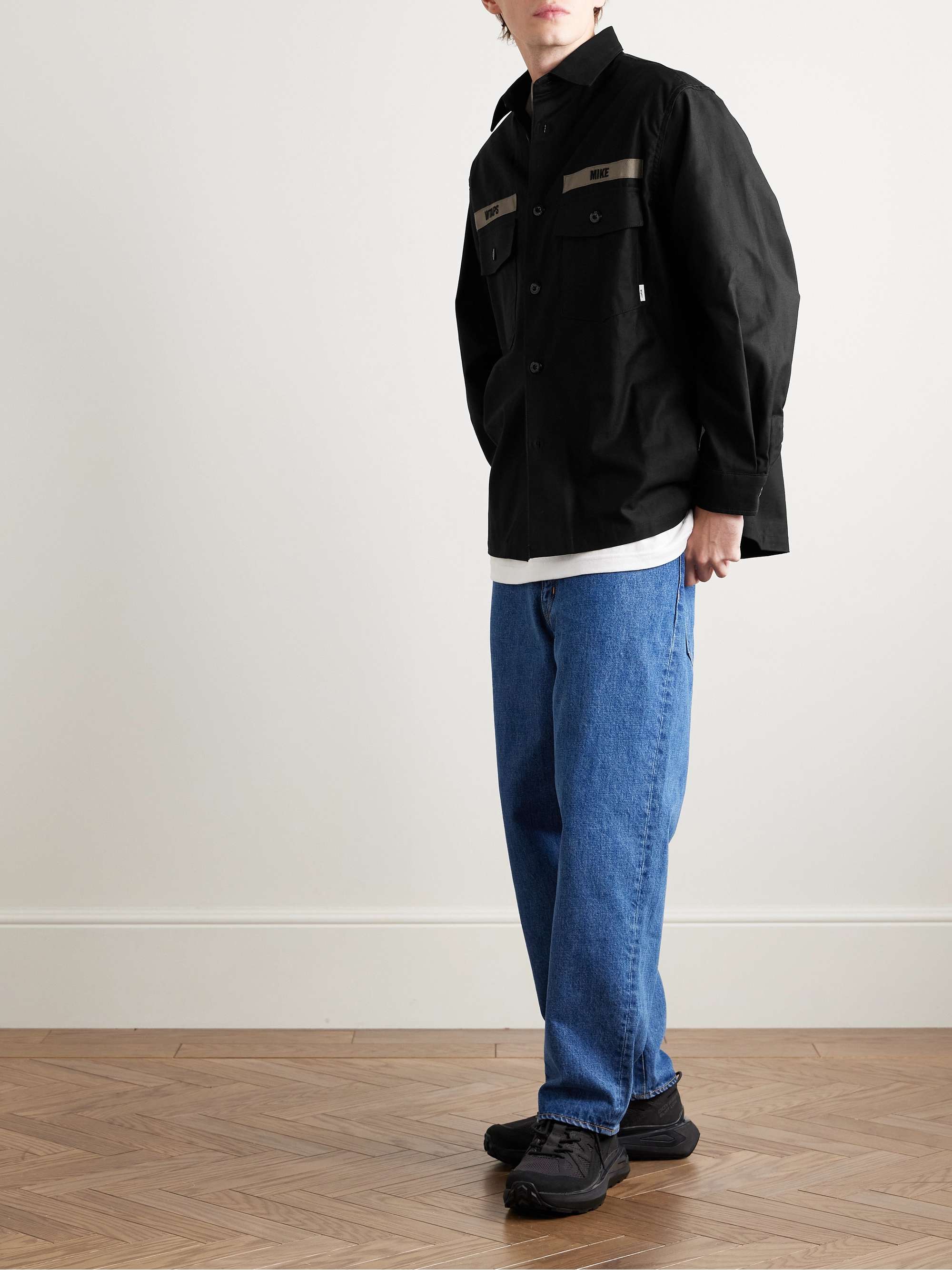 Webbing-Trimmed Logo-Embroidered Cotton Overshirt view