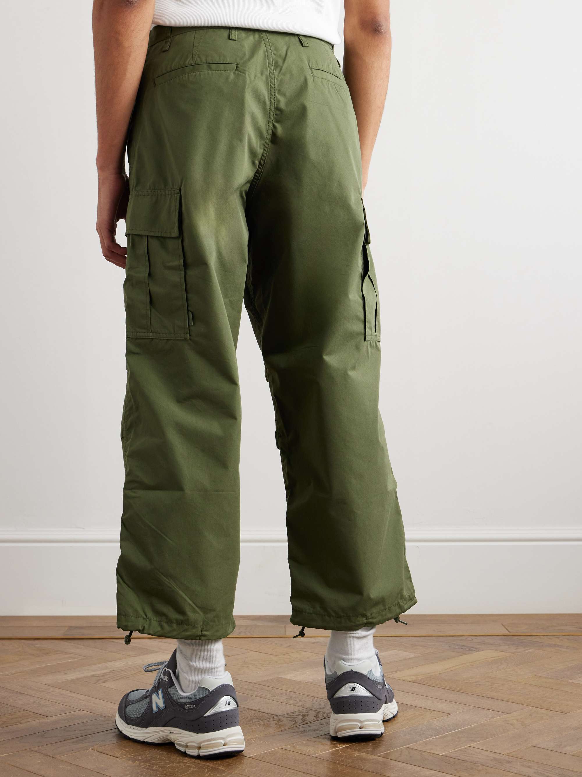 Straight-Leg Logo-Appliquéd Pleated Cotton-Blend Drawstring Cargo Trousers view