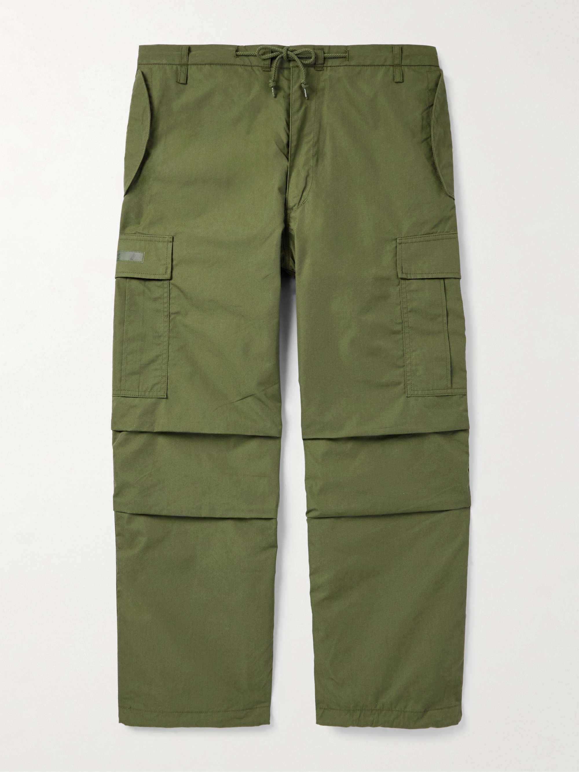 Straight-Leg Logo-Appliquéd Pleated Cotton-Blend Drawstring Cargo Trousers view
