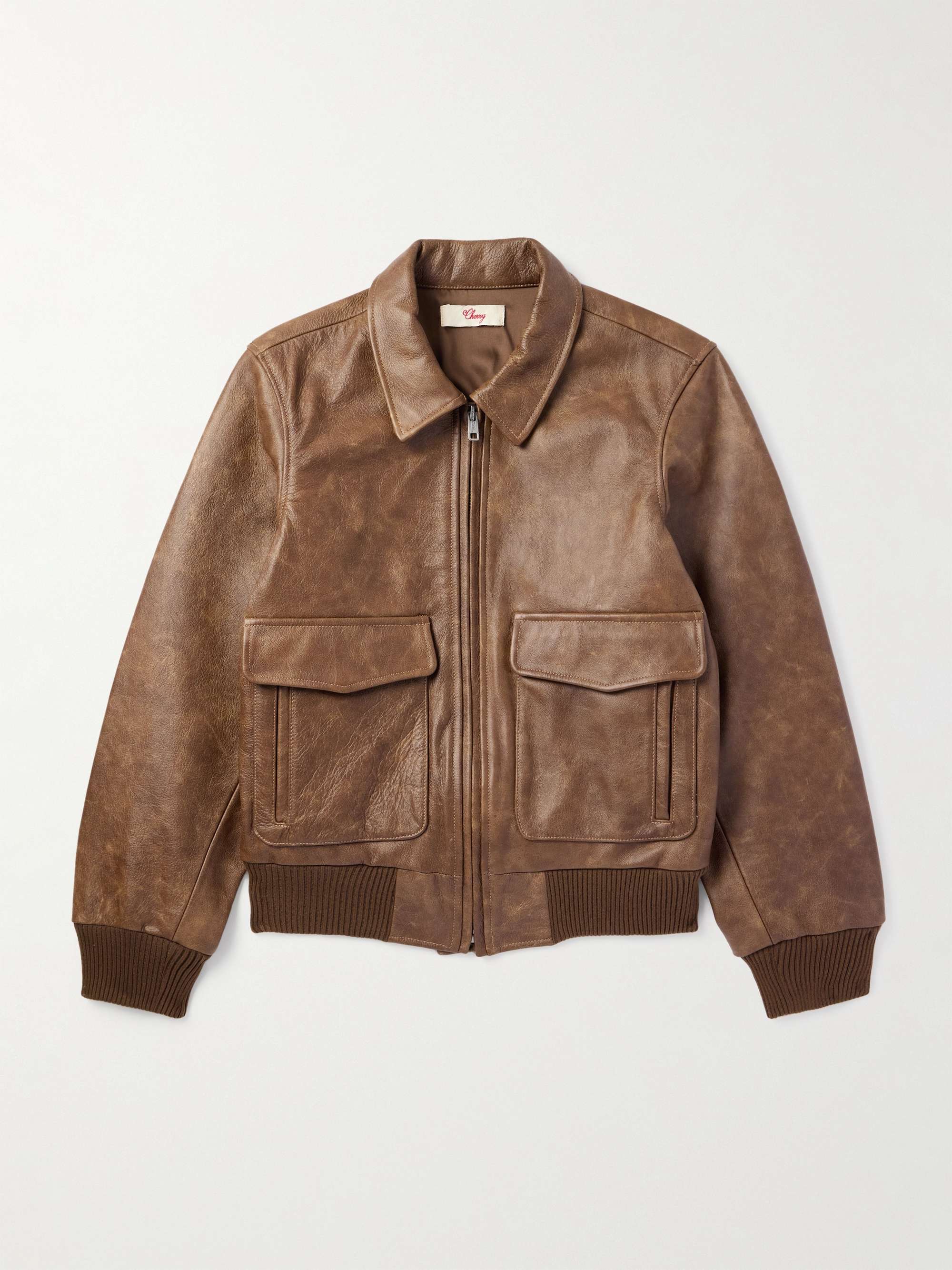 Oversized Logo-Print Leather Bomber Jacket view