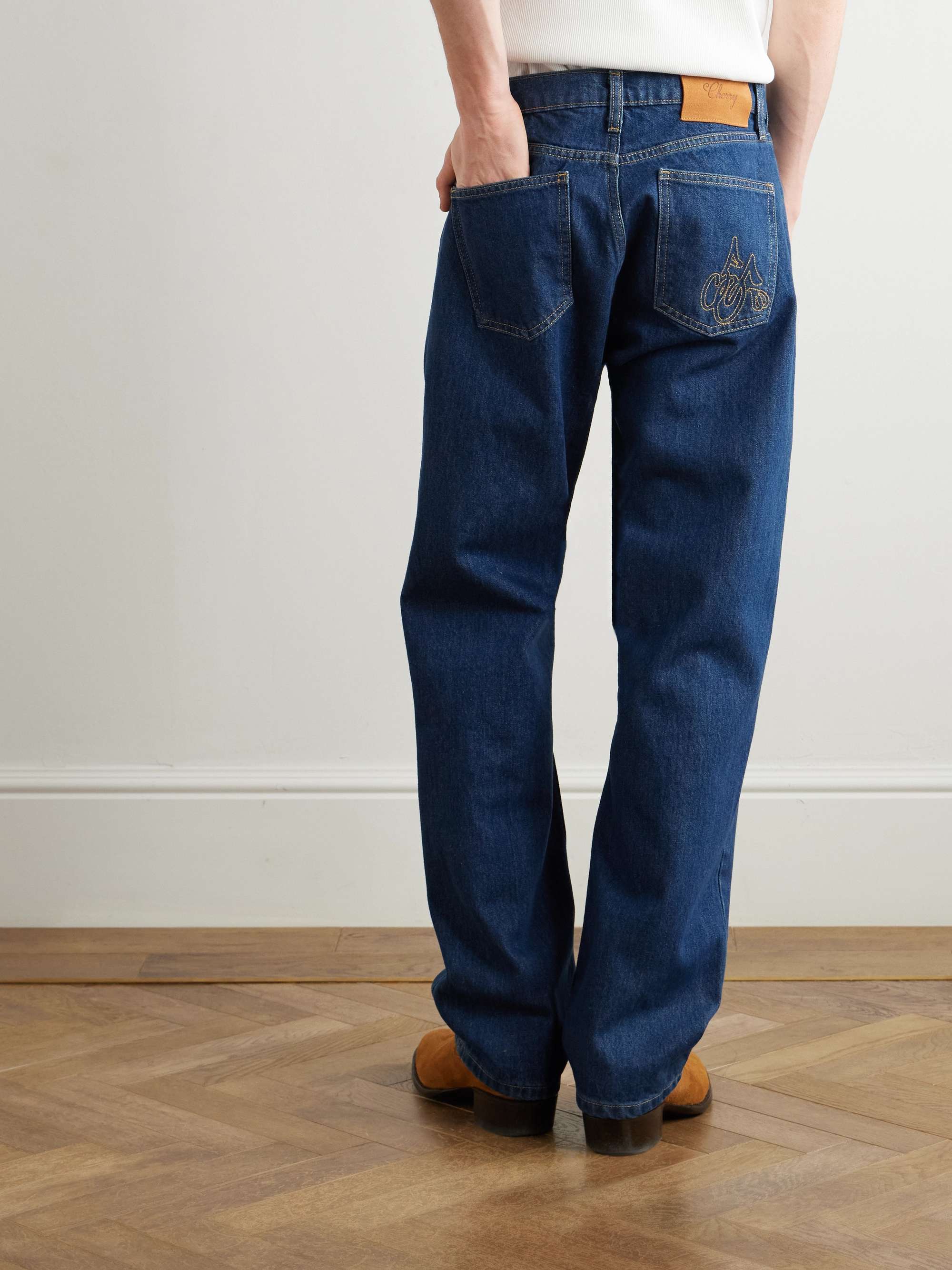 Straight-Leg Logo-Embroidered Jeans view