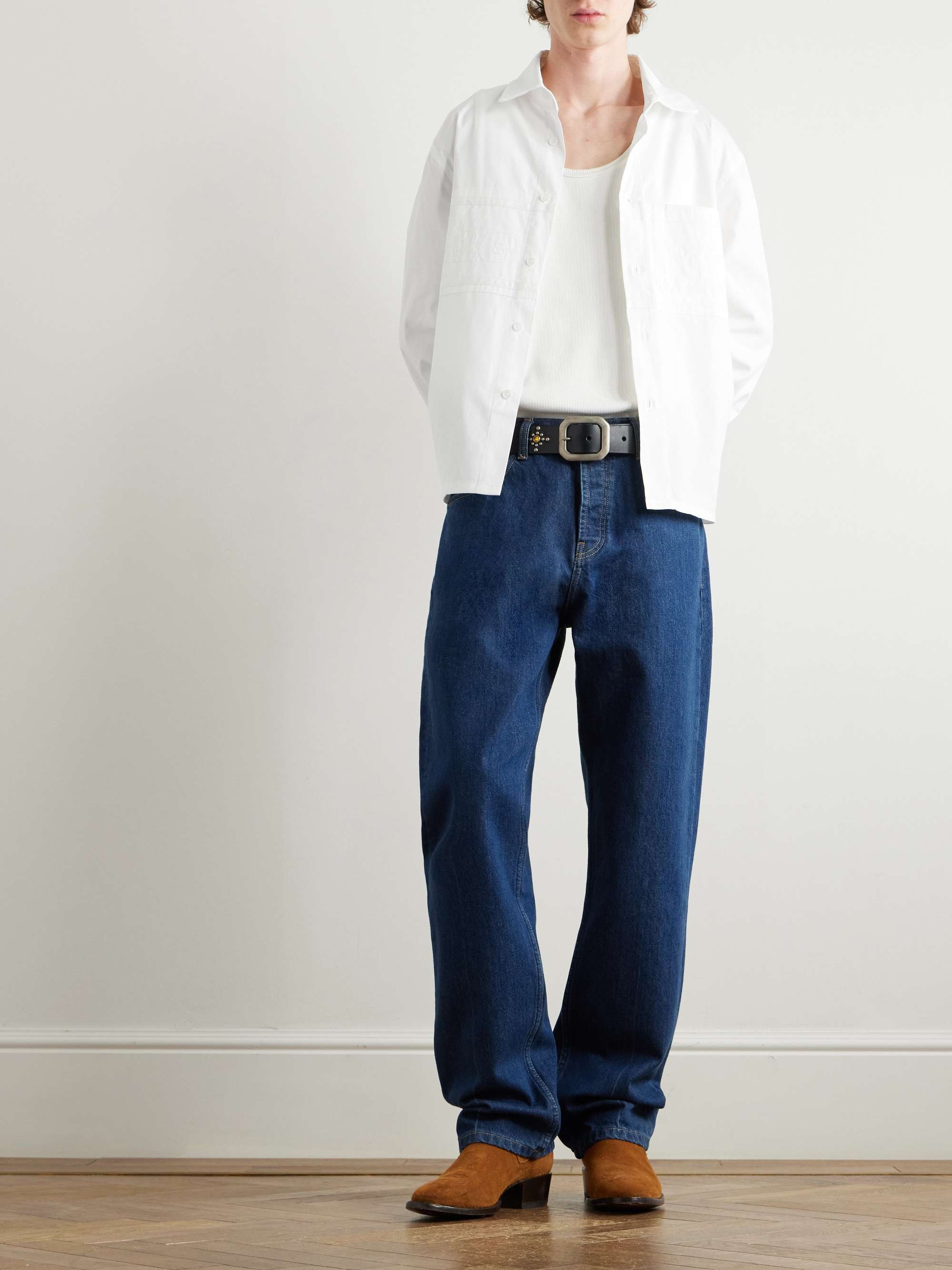 Straight-Leg Logo-Embroidered Jeans view