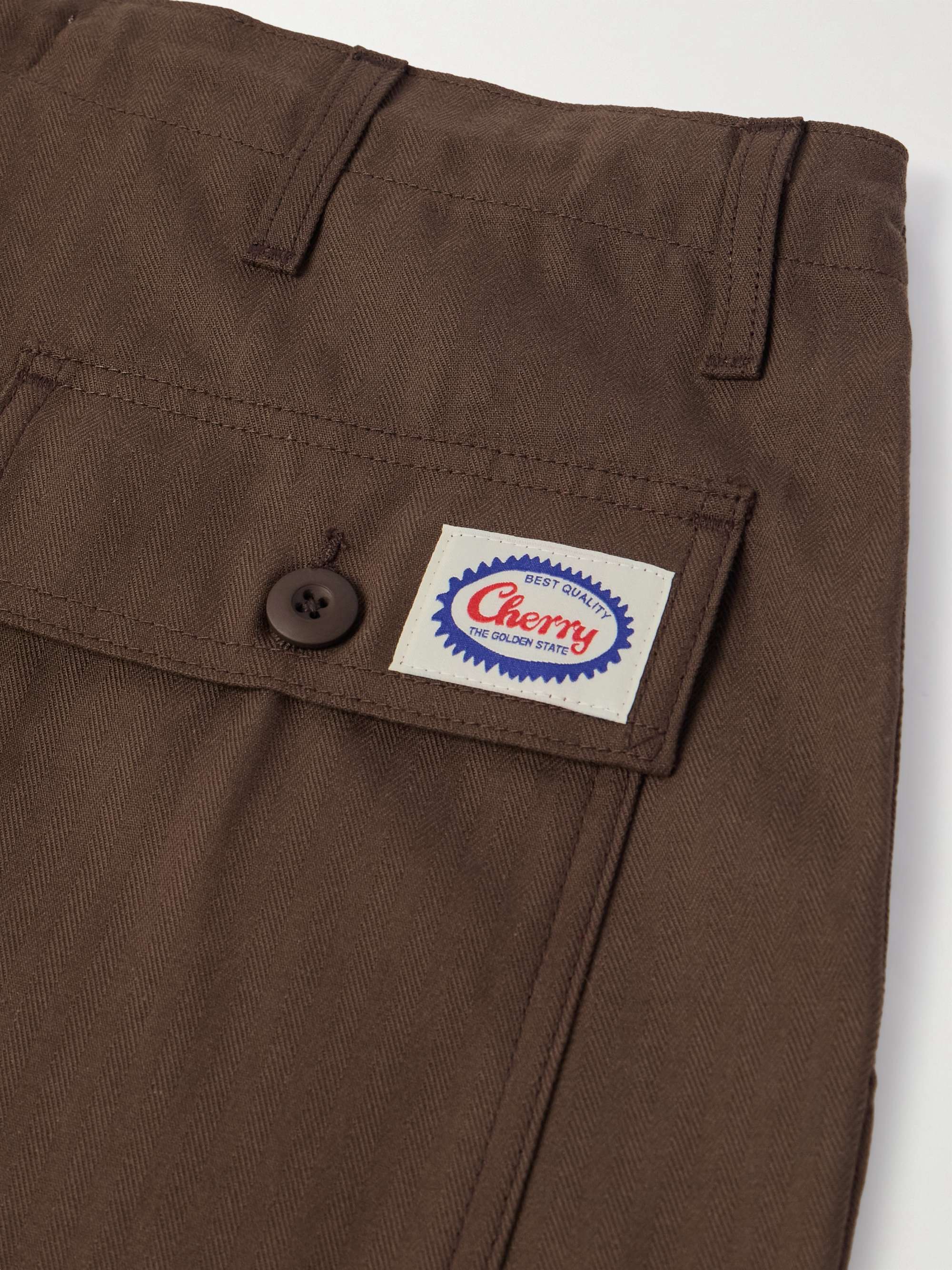 Wide-Leg Pleated Herringbone Cotton Trousers view