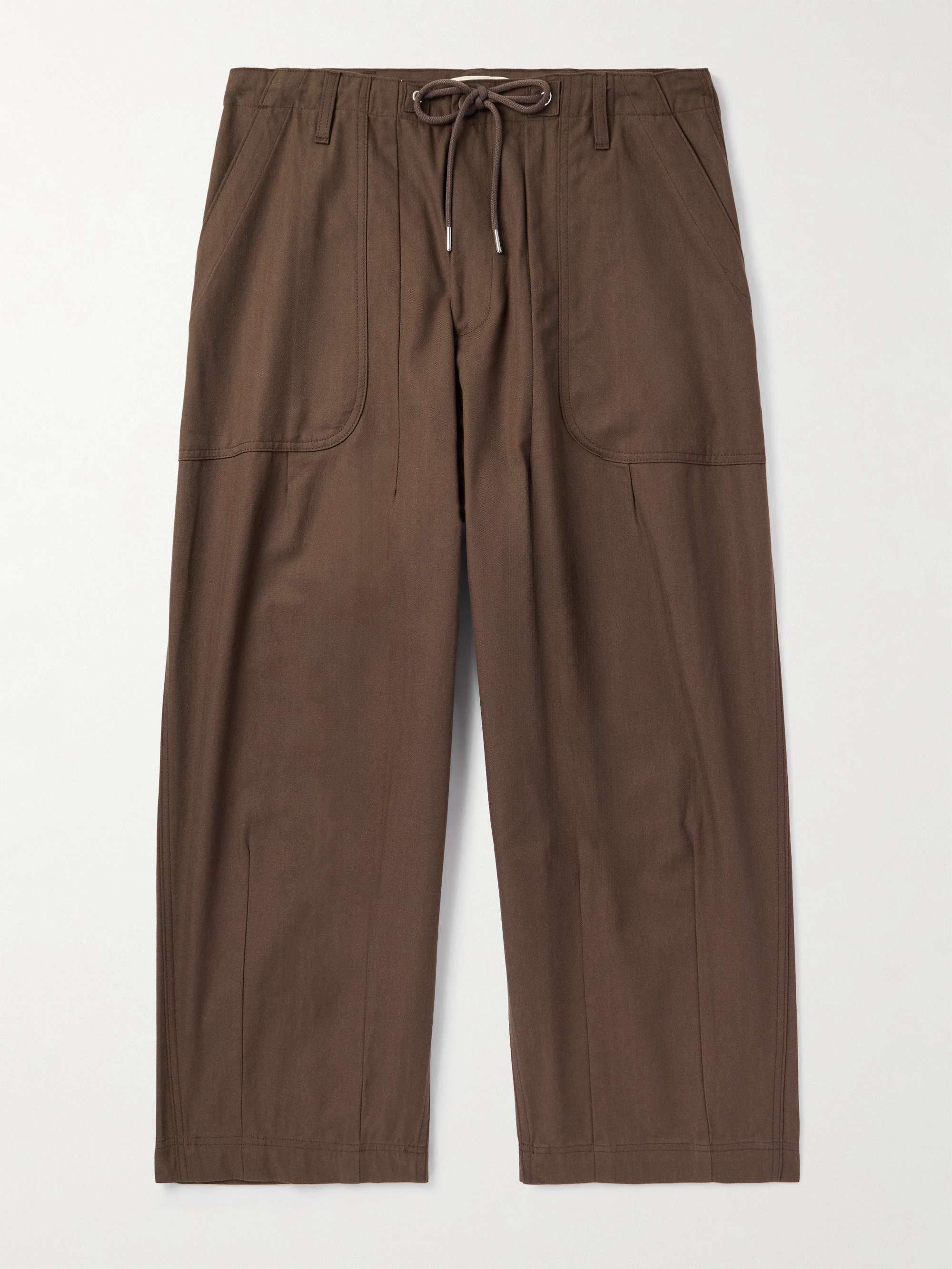 Wide-Leg Pleated Herringbone Cotton Trousers view