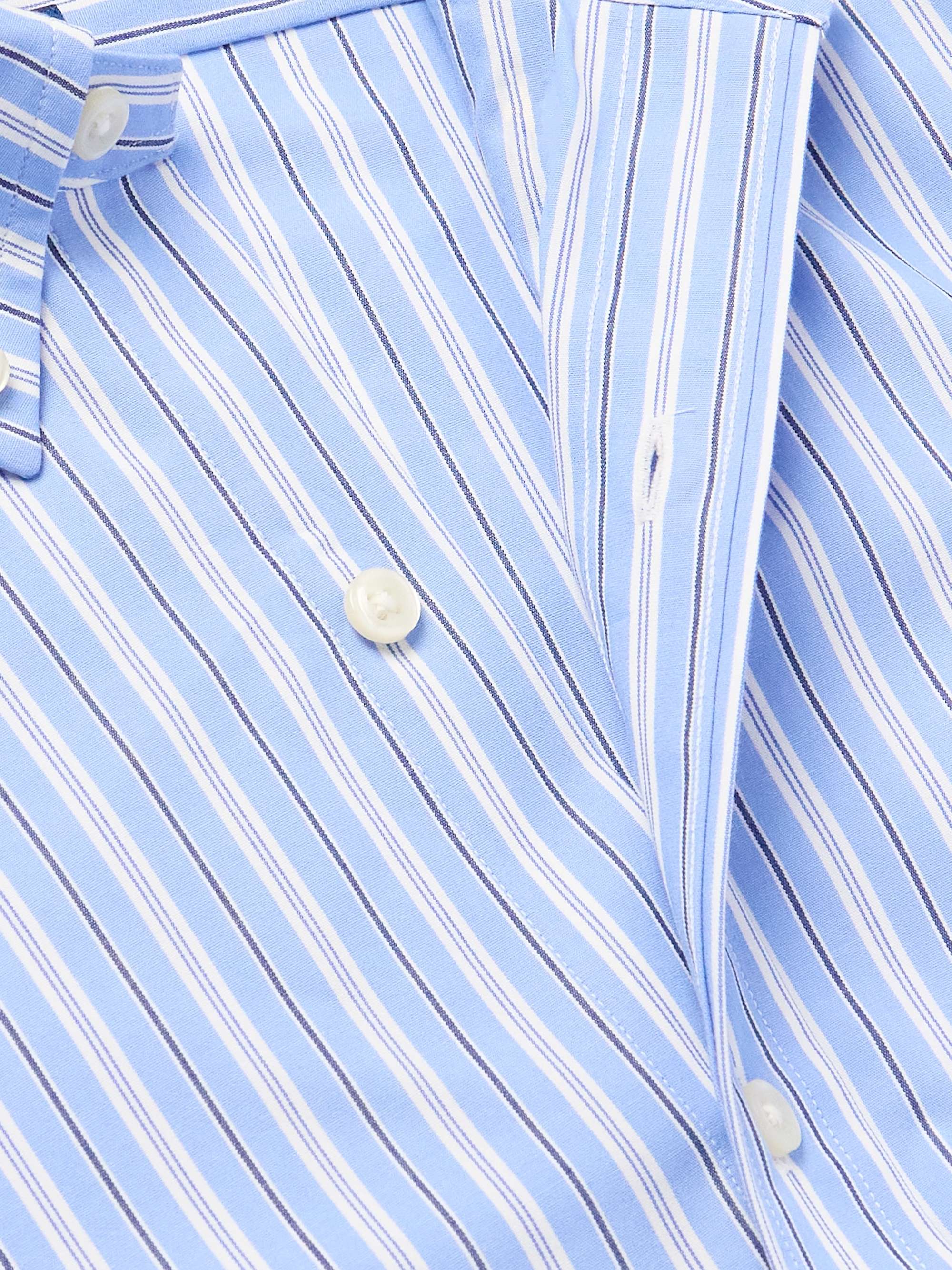 Button-Down Collar Logo-Embroidered Striped Cotton-Blend Shirt view