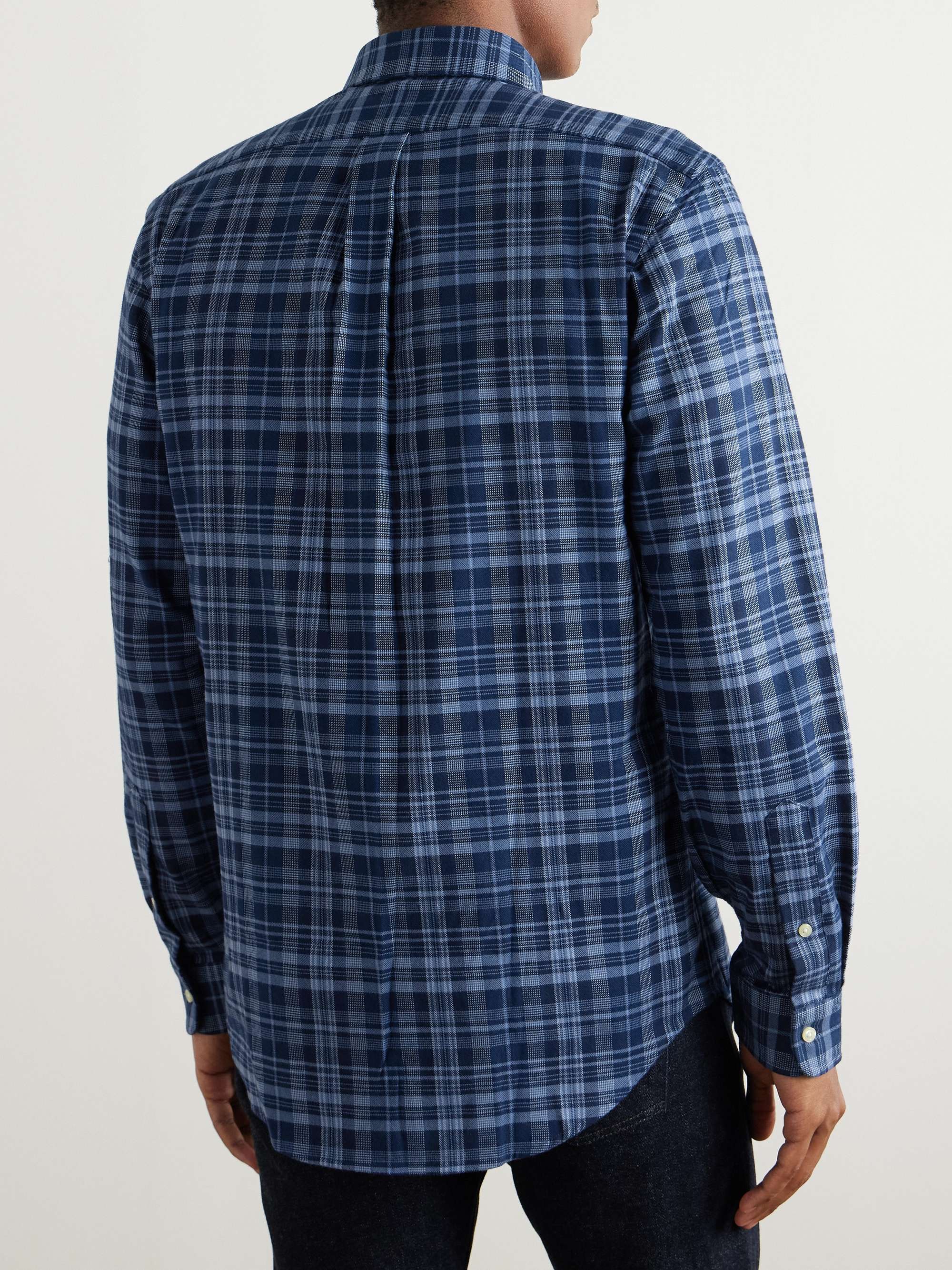 Button-Down Collar Logo-Embroidered Checked Cotton-Blend Flannel Shirt view