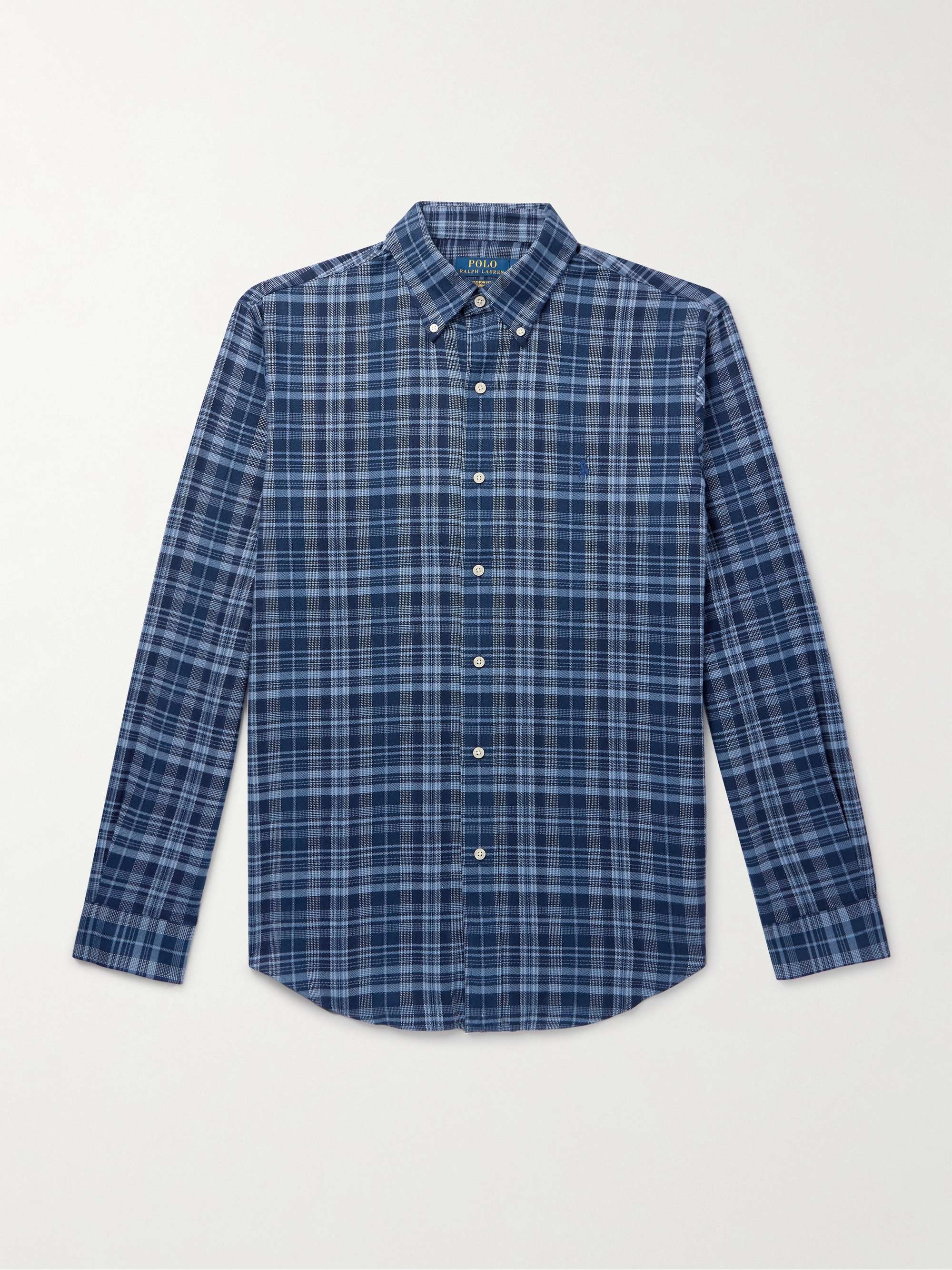 Button-Down Collar Logo-Embroidered Checked Cotton-Blend Flannel Shirt view