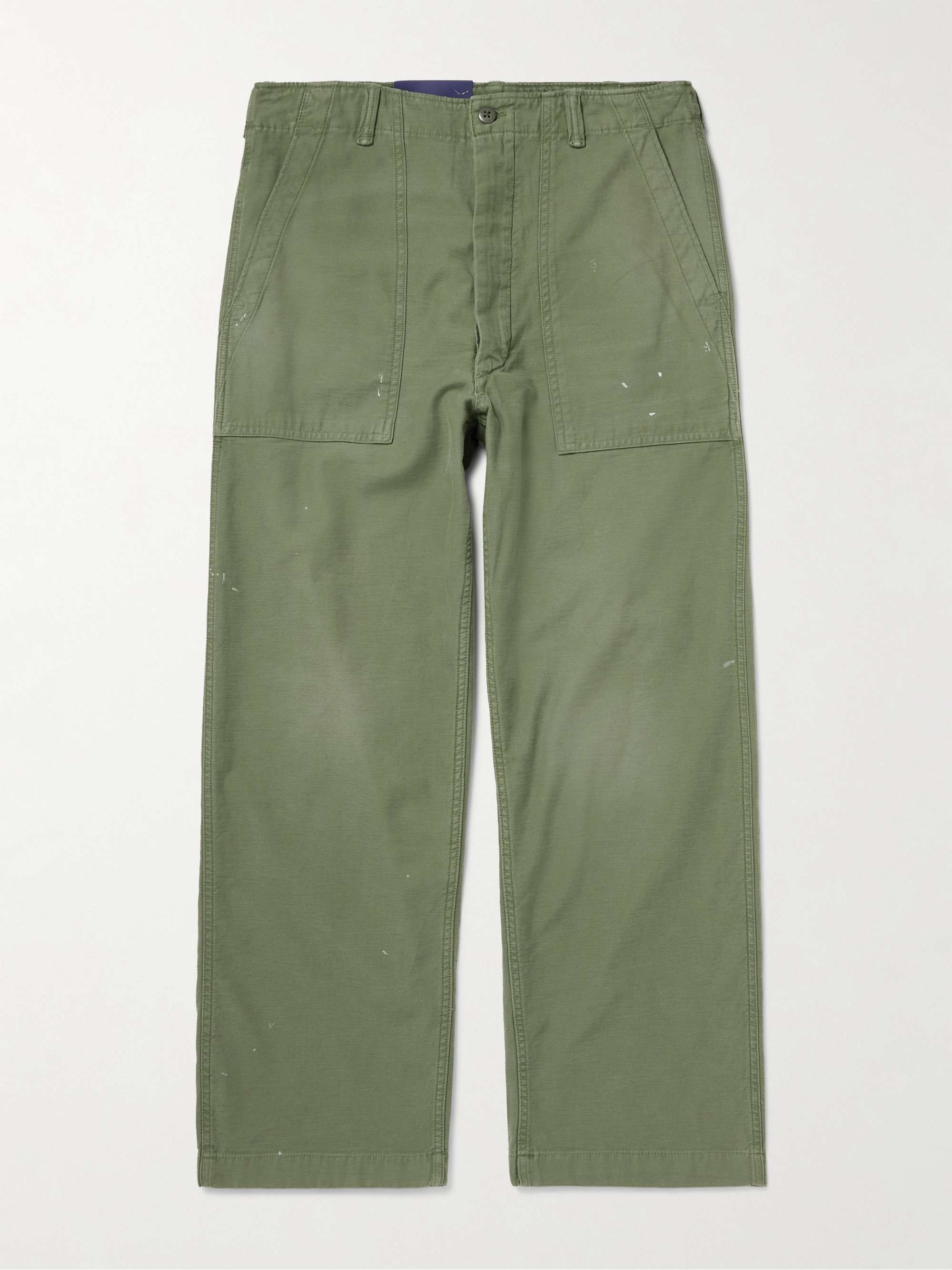 Straight-Leg Paint-Splattered Cotton-Sateen Cargo Trousers view