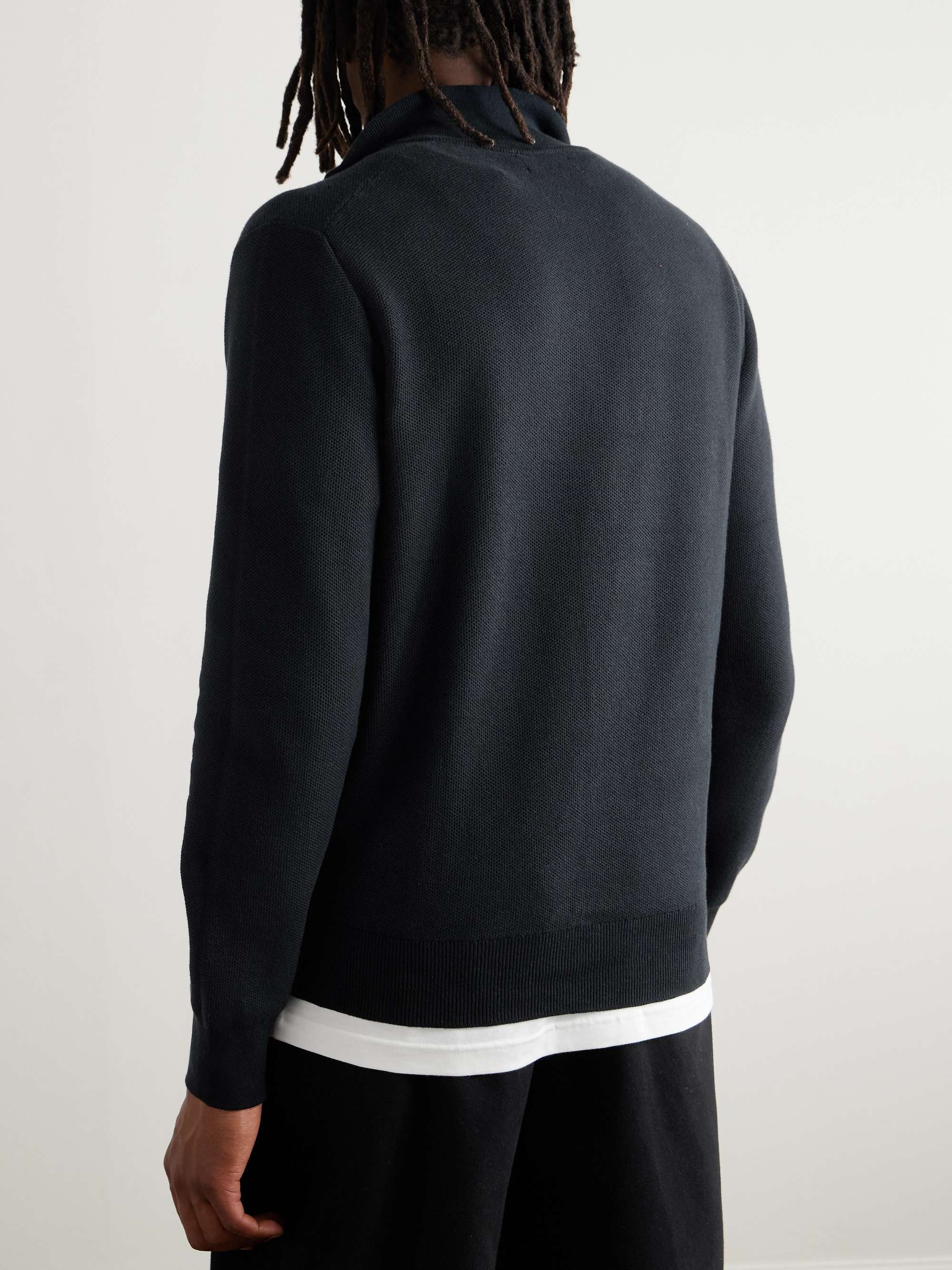 Logo-Embroidered Honeycomb-Knit Cotton Half-Zip Sweater view