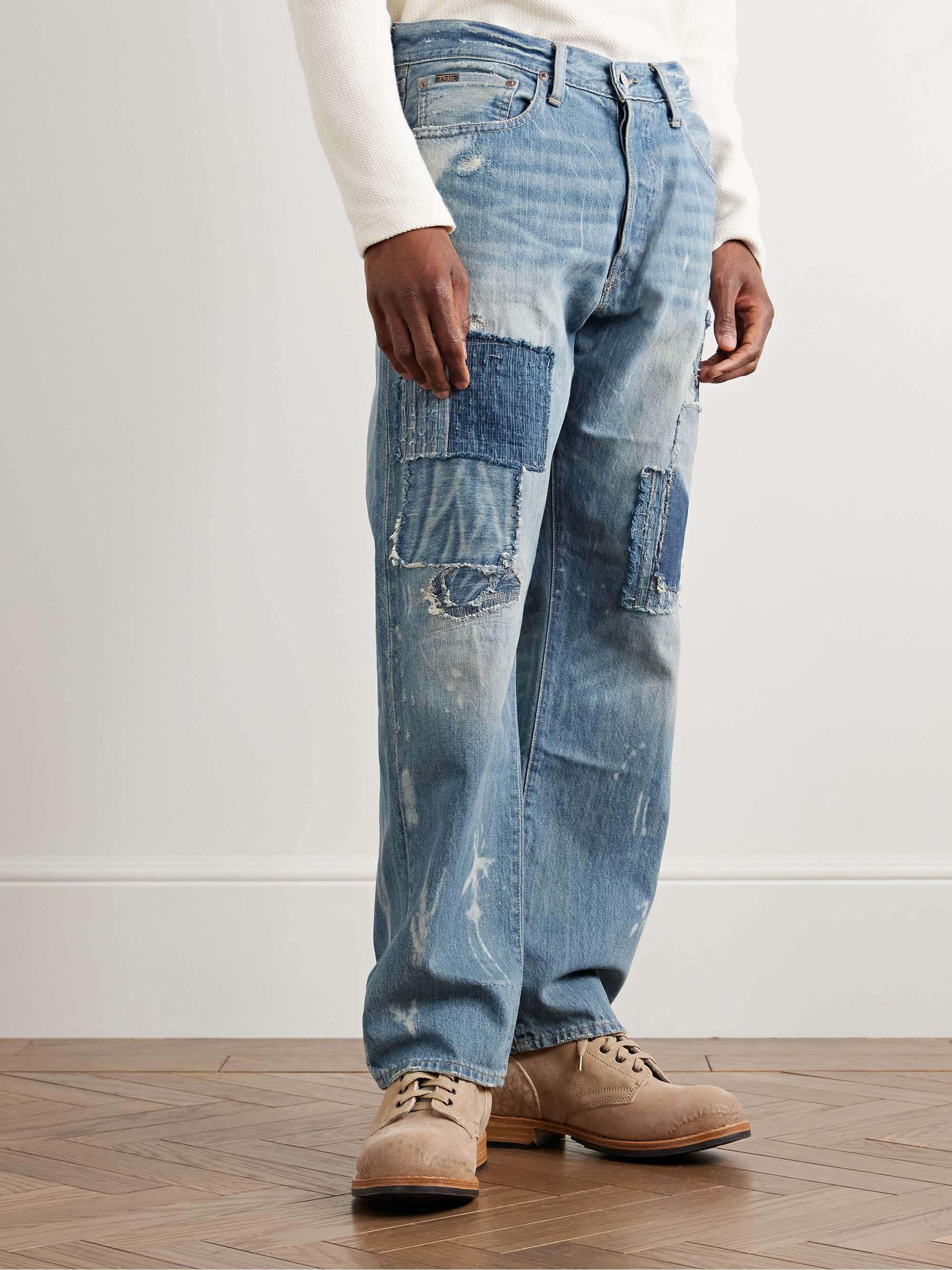 Straight-Leg Distressed Patchwork Jeans view