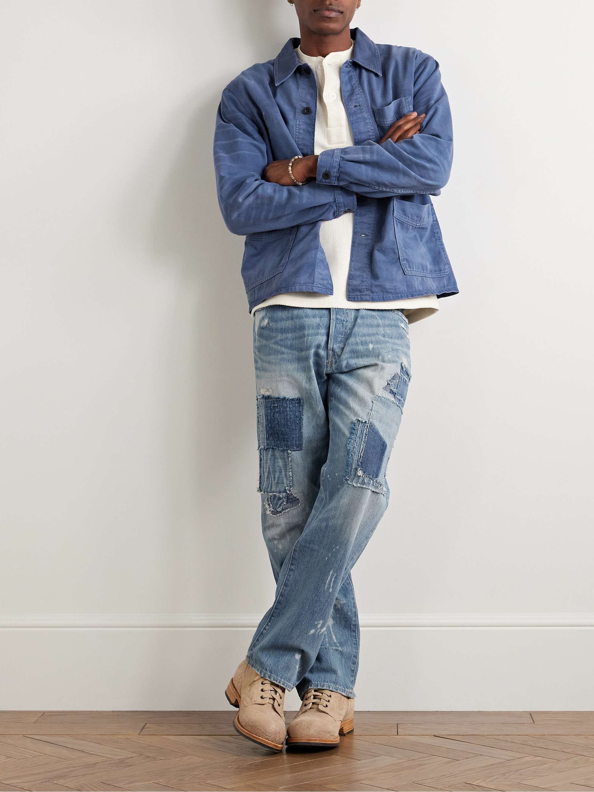 Straight-Leg Distressed Patchwork Jeans view