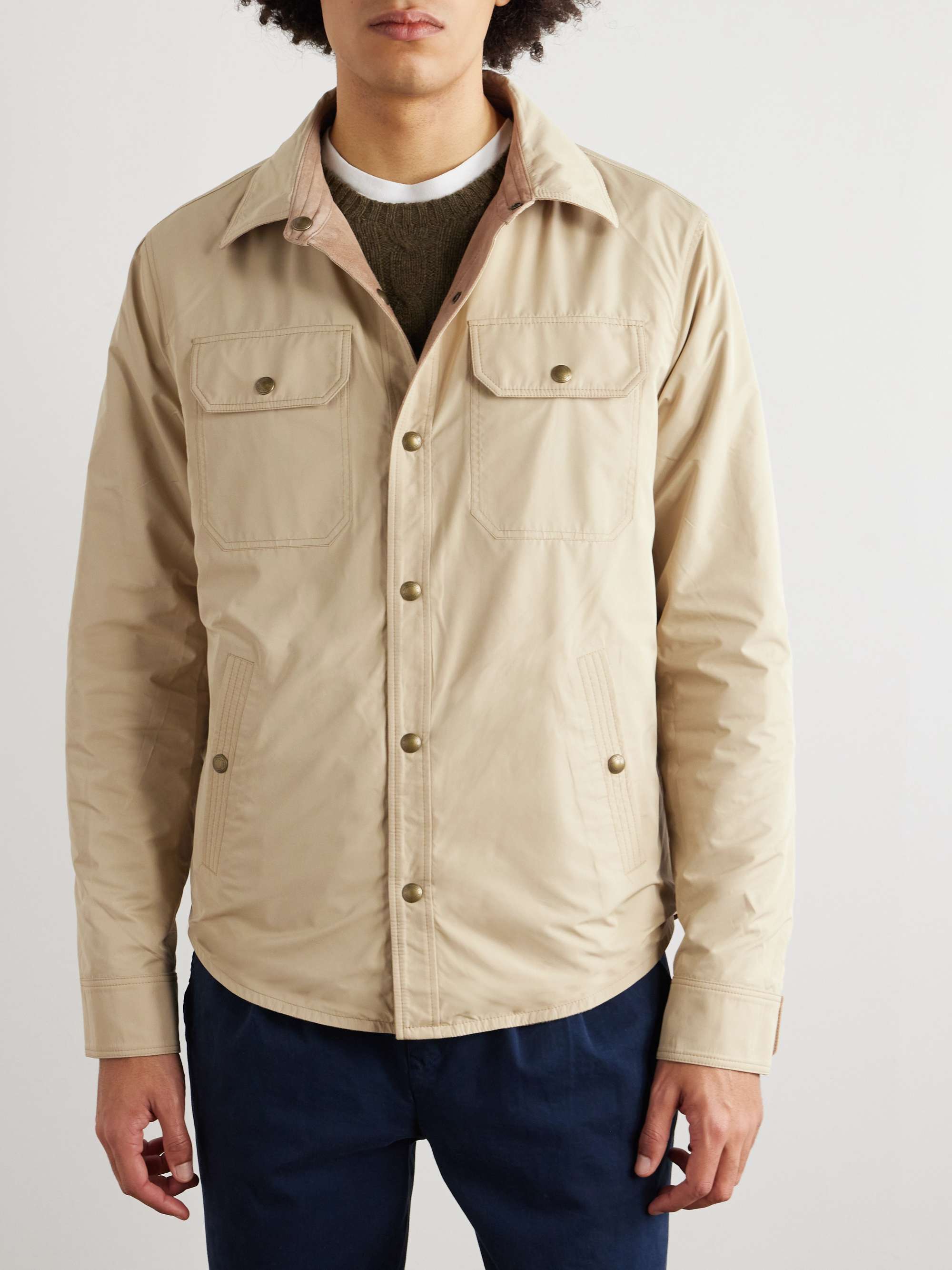 Reversible Logo-Appliquéd Suede and Shell Overshirt view