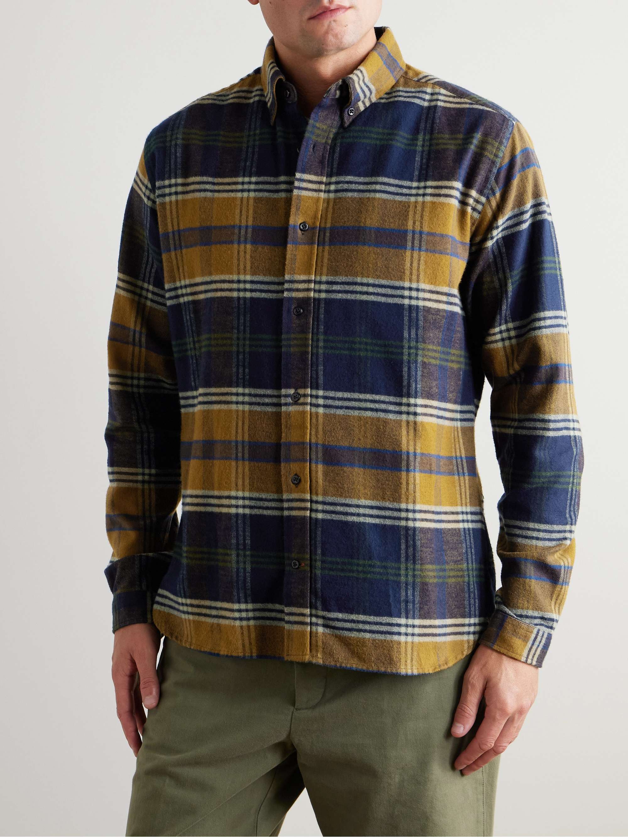 Brook Button-Down Collar Checked Organic Cotton-Flannel Shirt view
