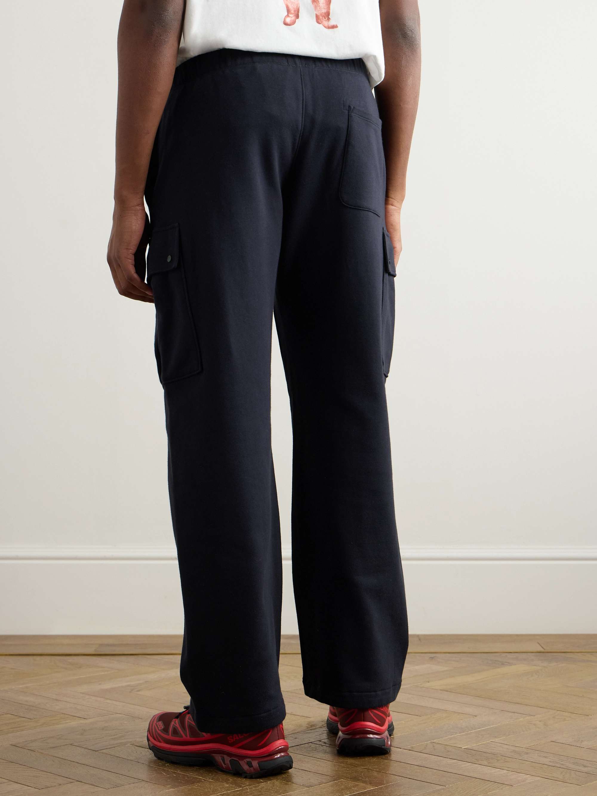 Wide-Leg Logo-Embroidered Cotton-Jersey Sweatpants view