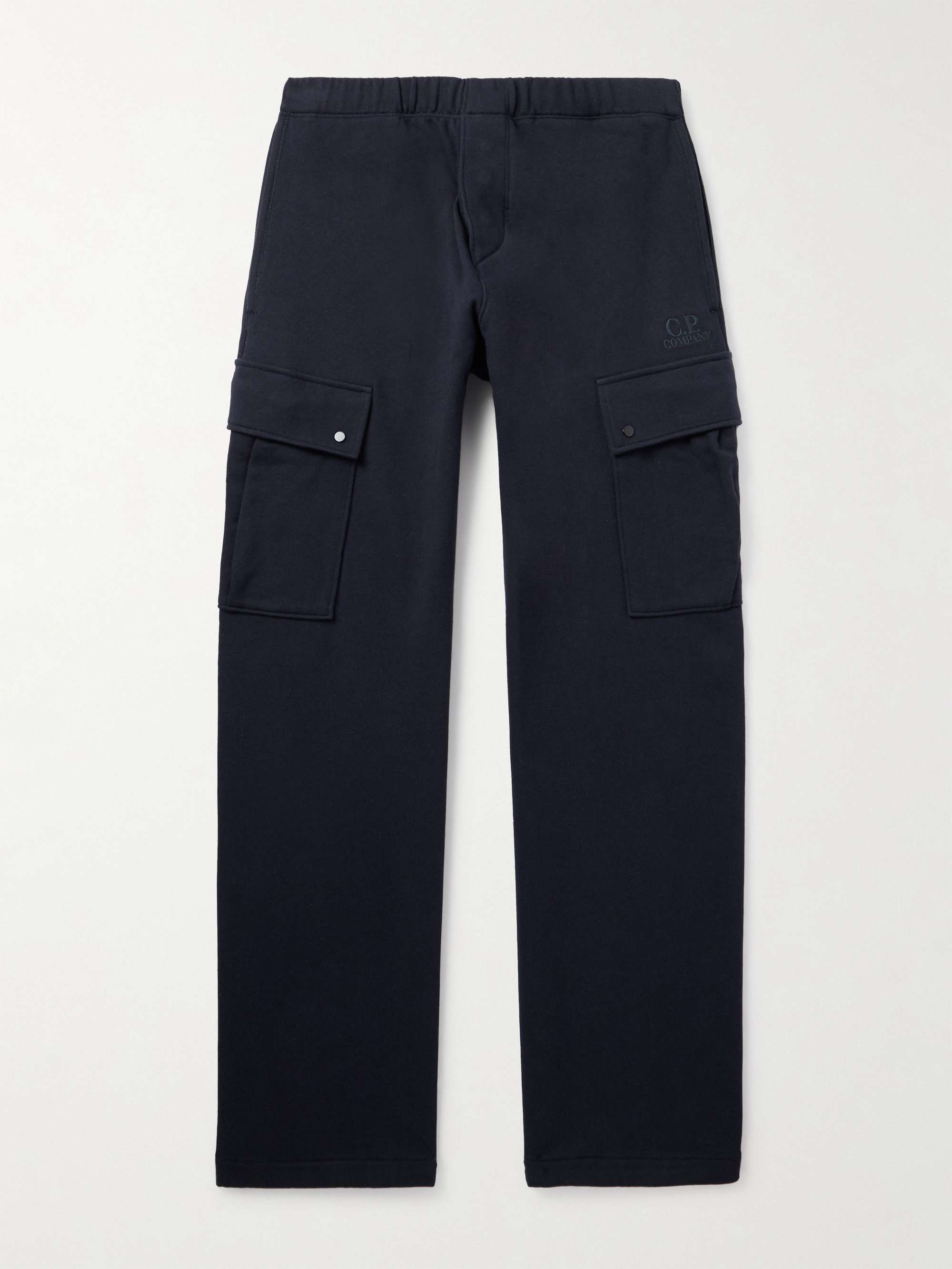 Wide-Leg Logo-Embroidered Cotton-Jersey Sweatpants view