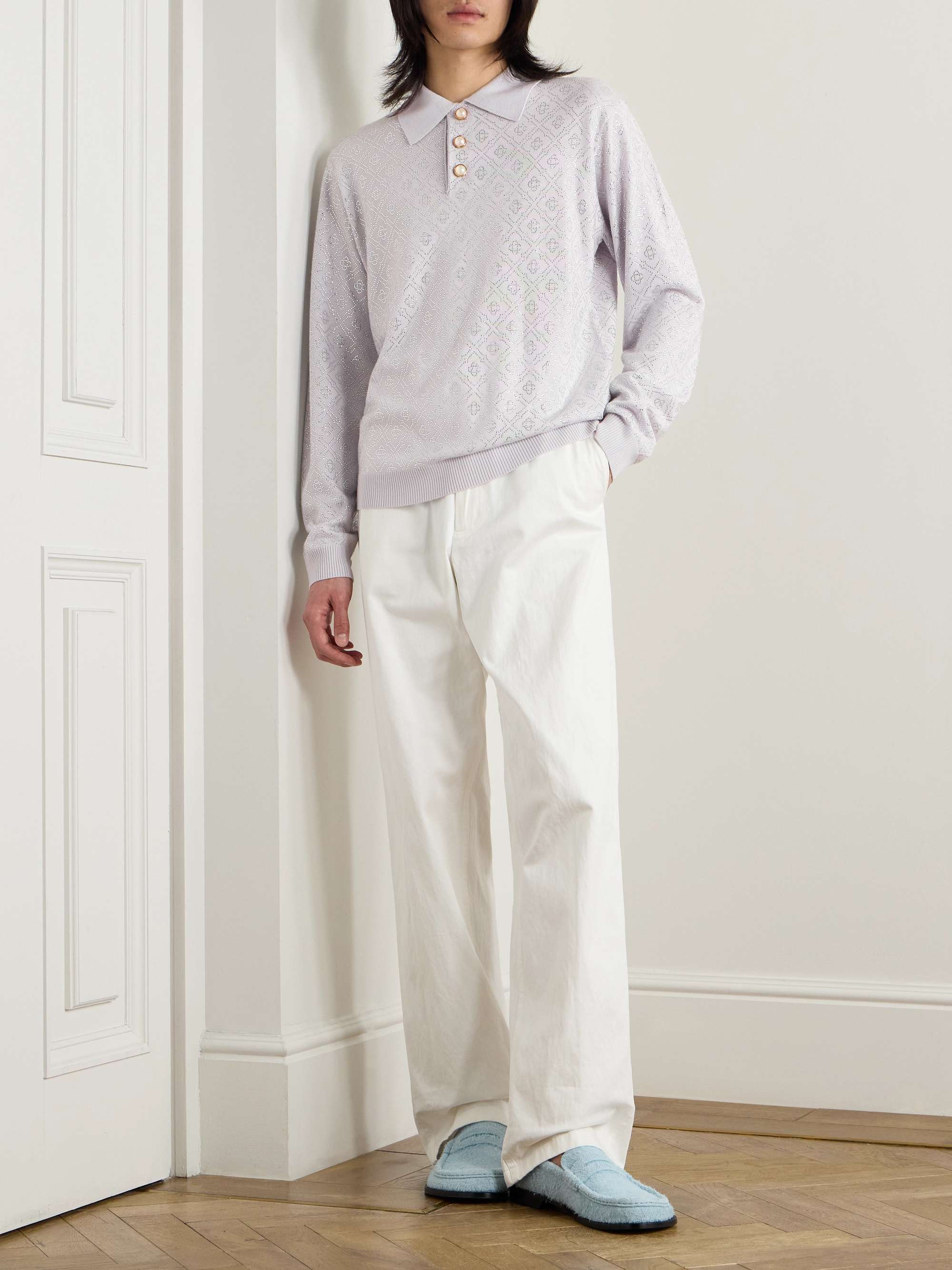 Crystal-Embellished Wool Polo Shirt view