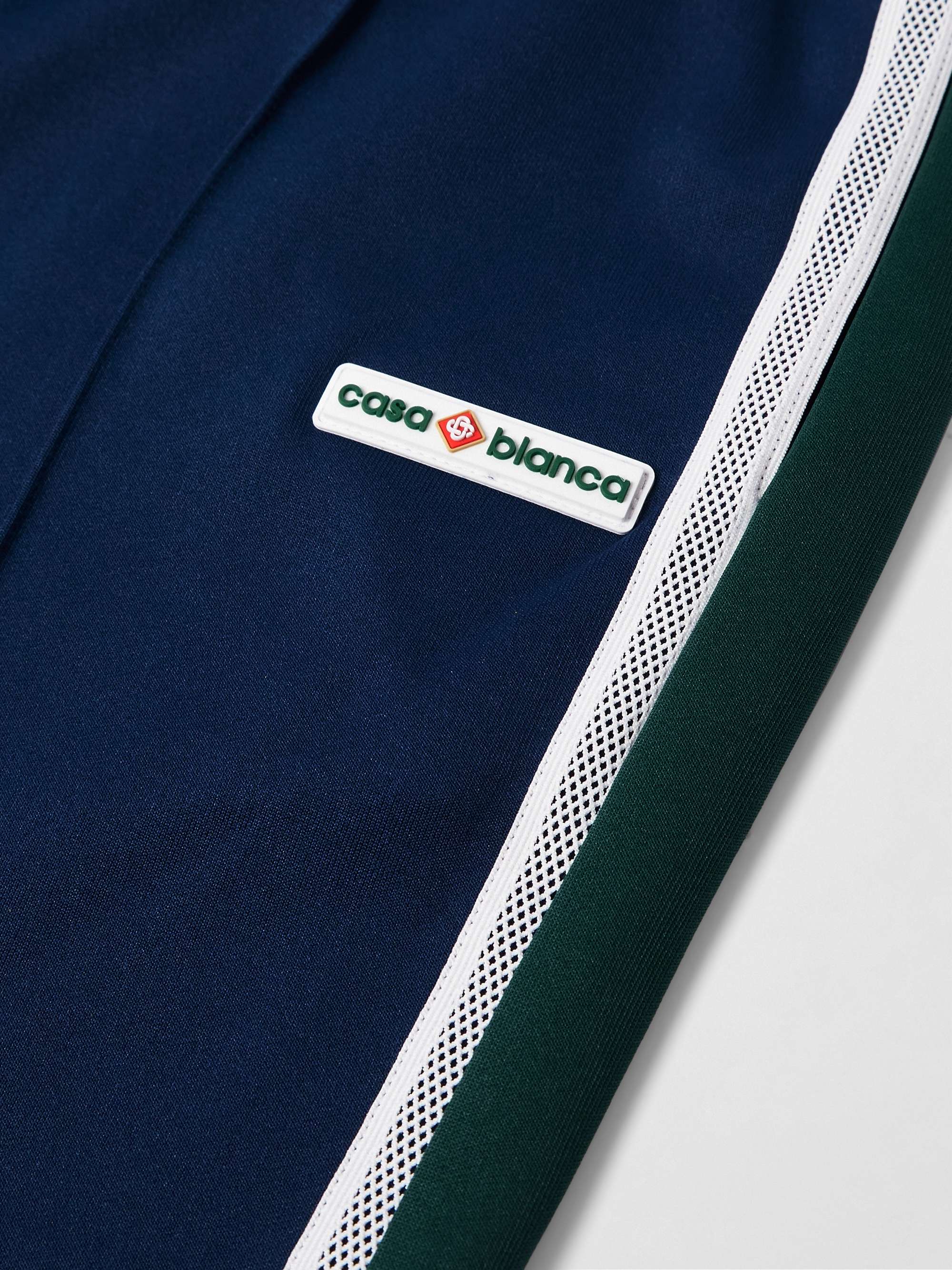 Straight-Leg Logo-Appliquéd Mesh-Trimmed Tech-Jersey Track Pants view