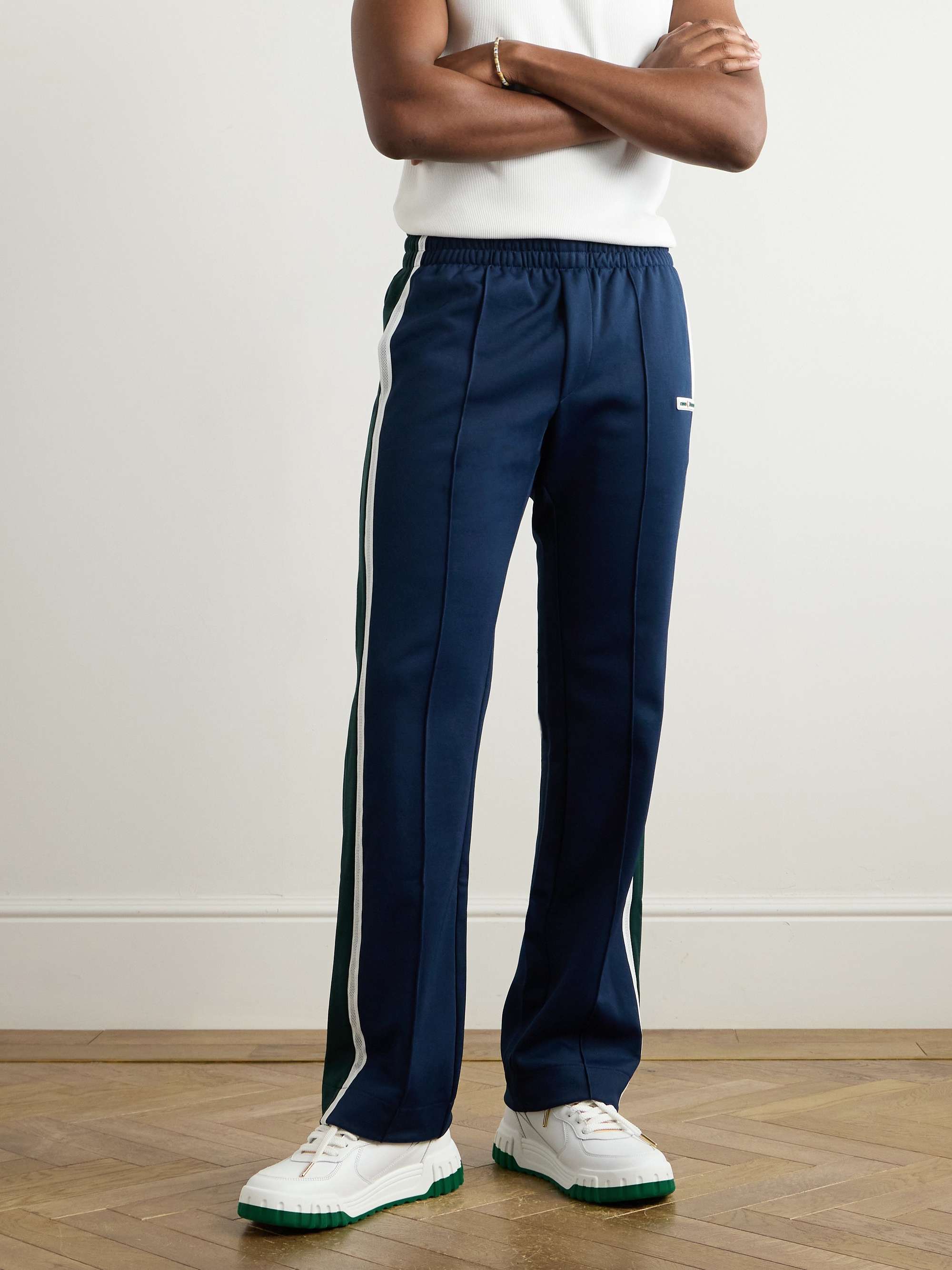 Straight-Leg Logo-Appliquéd Mesh-Trimmed Tech-Jersey Track Pants view