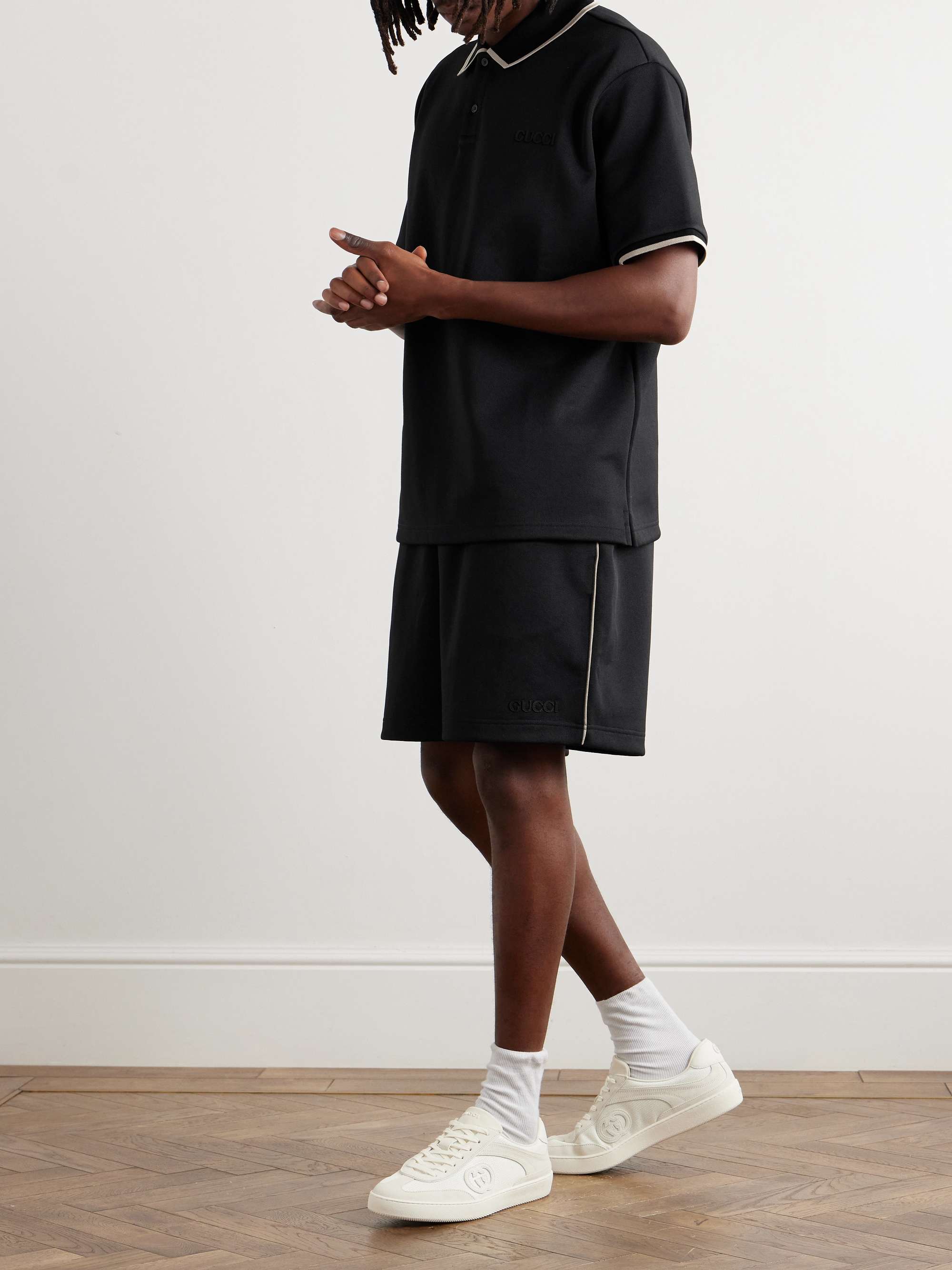 Straight-Leg Logo-Appliquéd Piqué Drawstring Shorts view