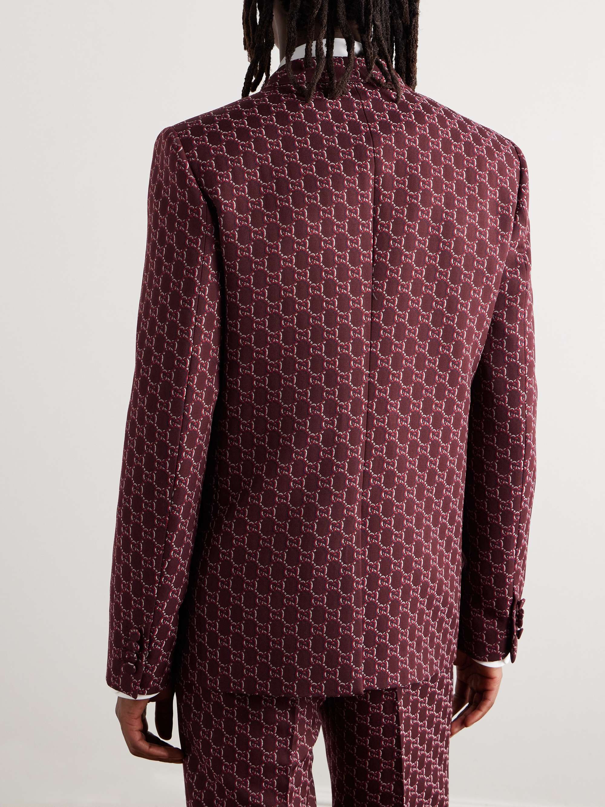 Double-Breasted Logo-Jacquard Wool-Twill Suit Jacket view