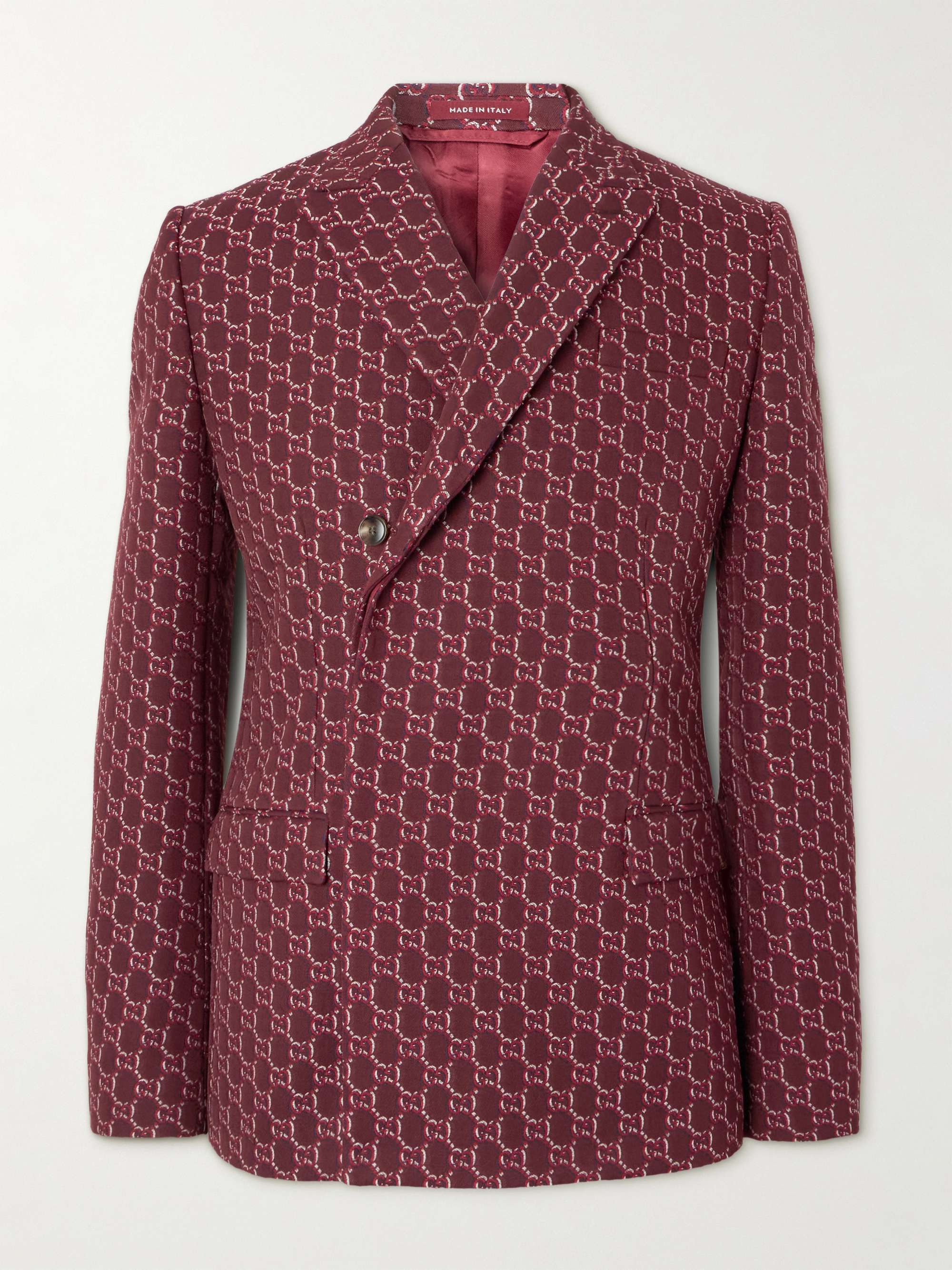 Double-Breasted Logo-Jacquard Wool-Twill Suit Jacket view