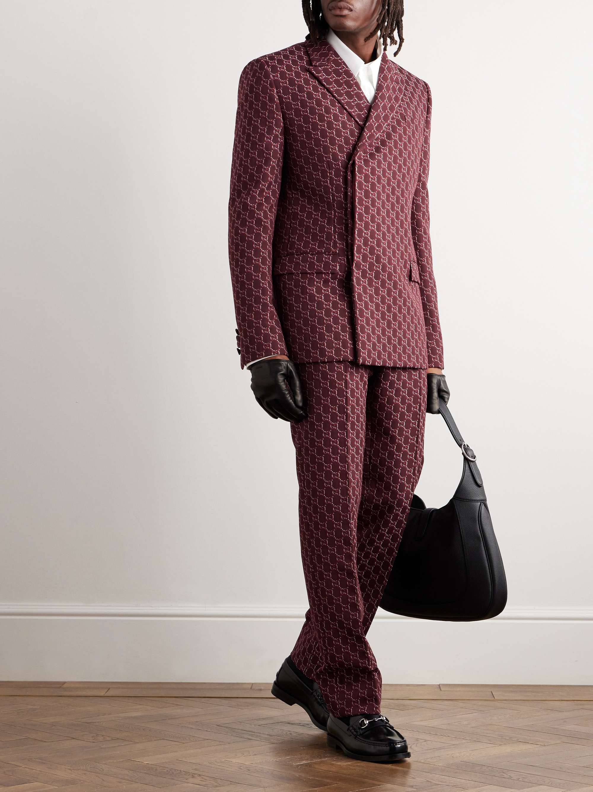 Double-Breasted Logo-Jacquard Wool-Twill Suit Jacket view