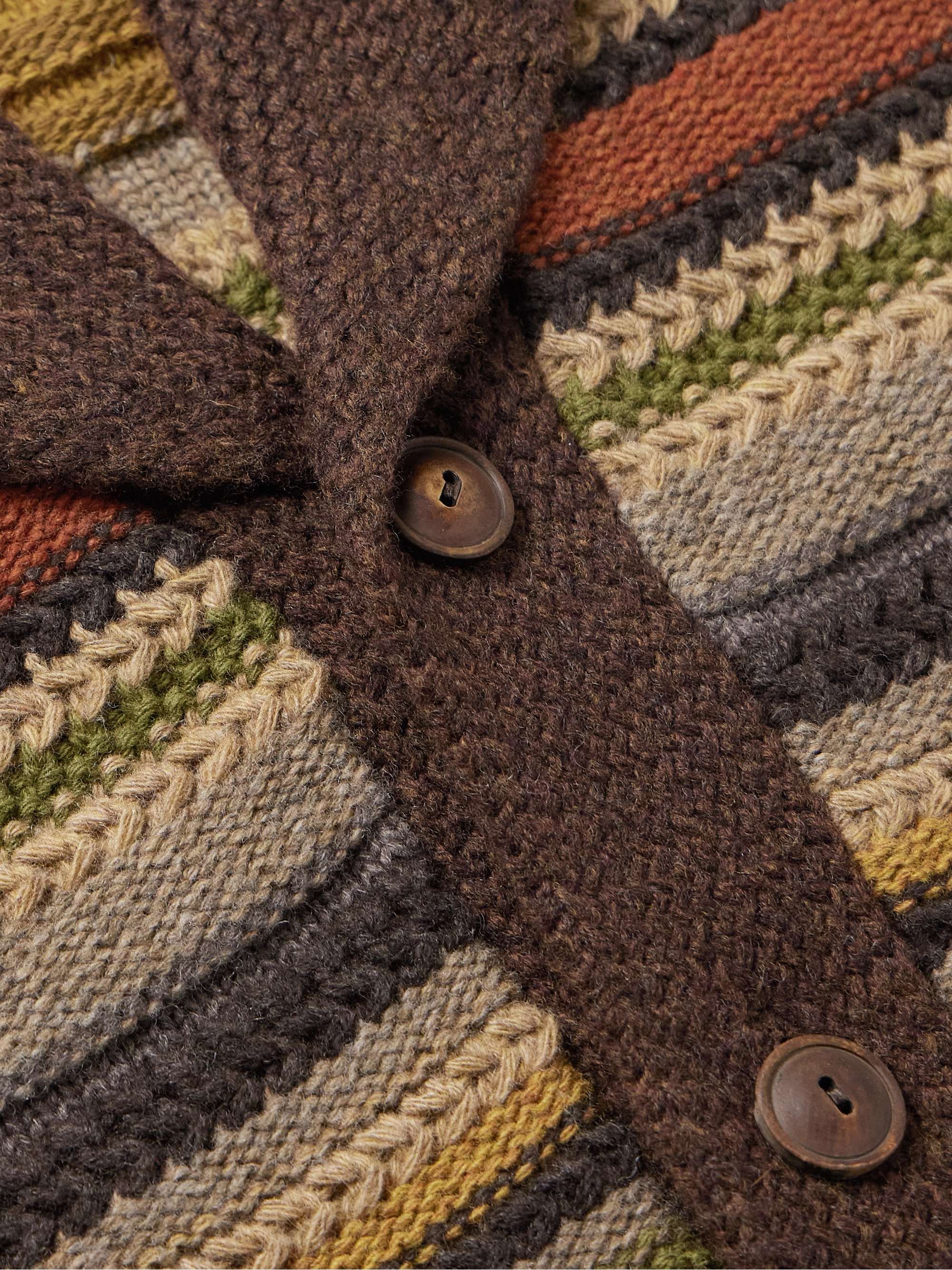 Shawl-Collar Striped Wool Cardigan view