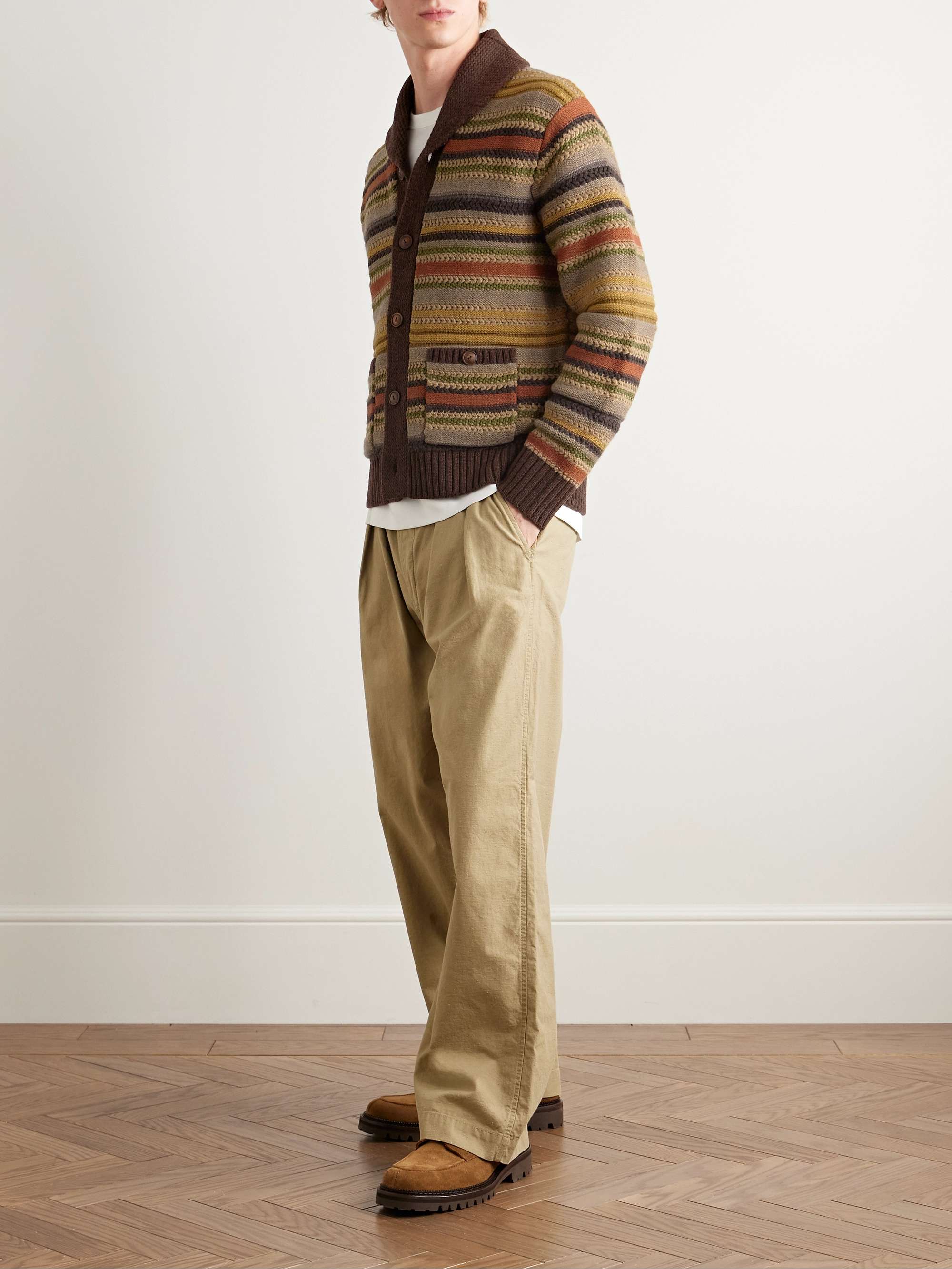 Shawl-Collar Striped Wool Cardigan view