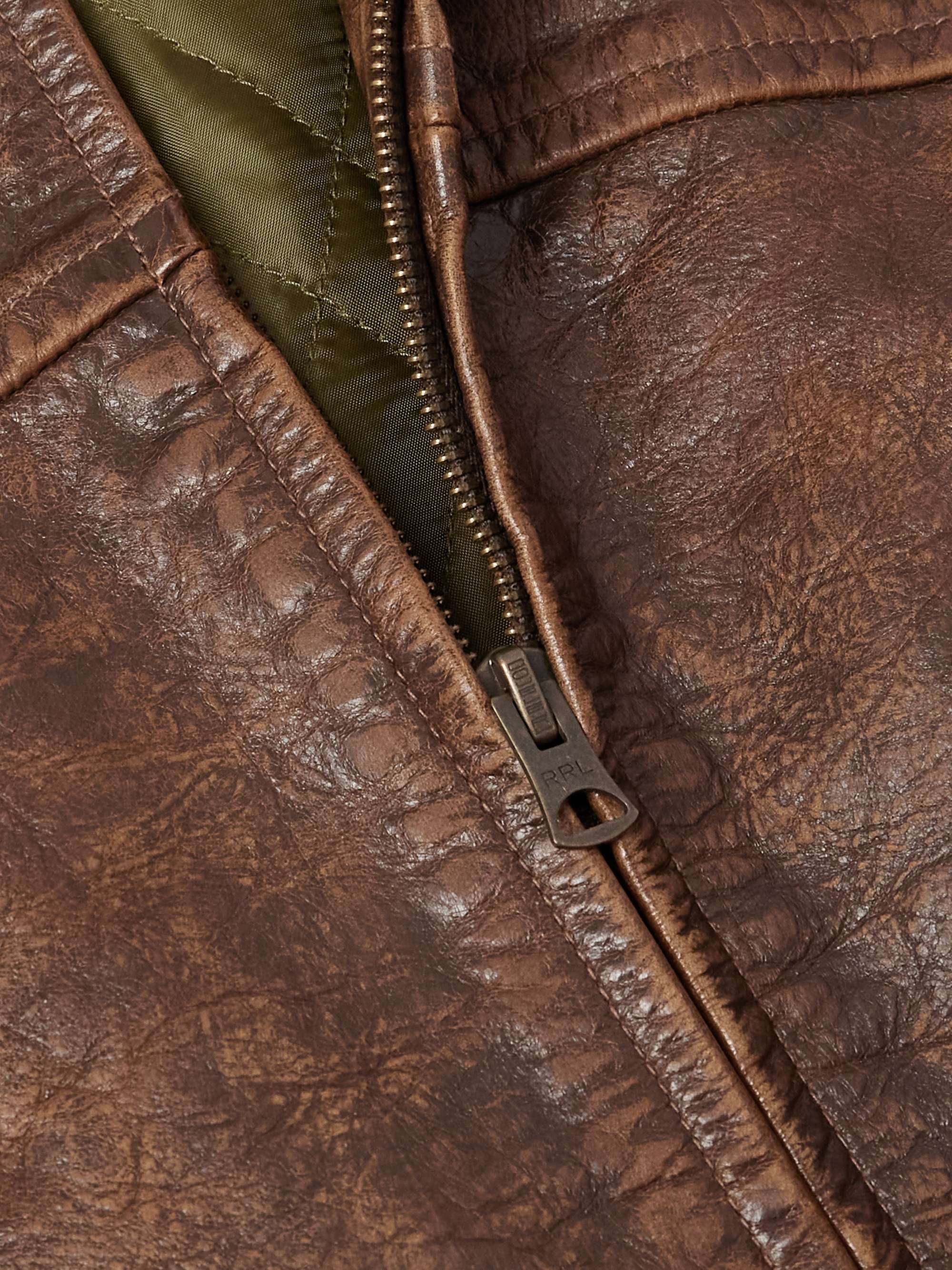 Thurston Shearling-Trimmed Distressed Leather Jacket view