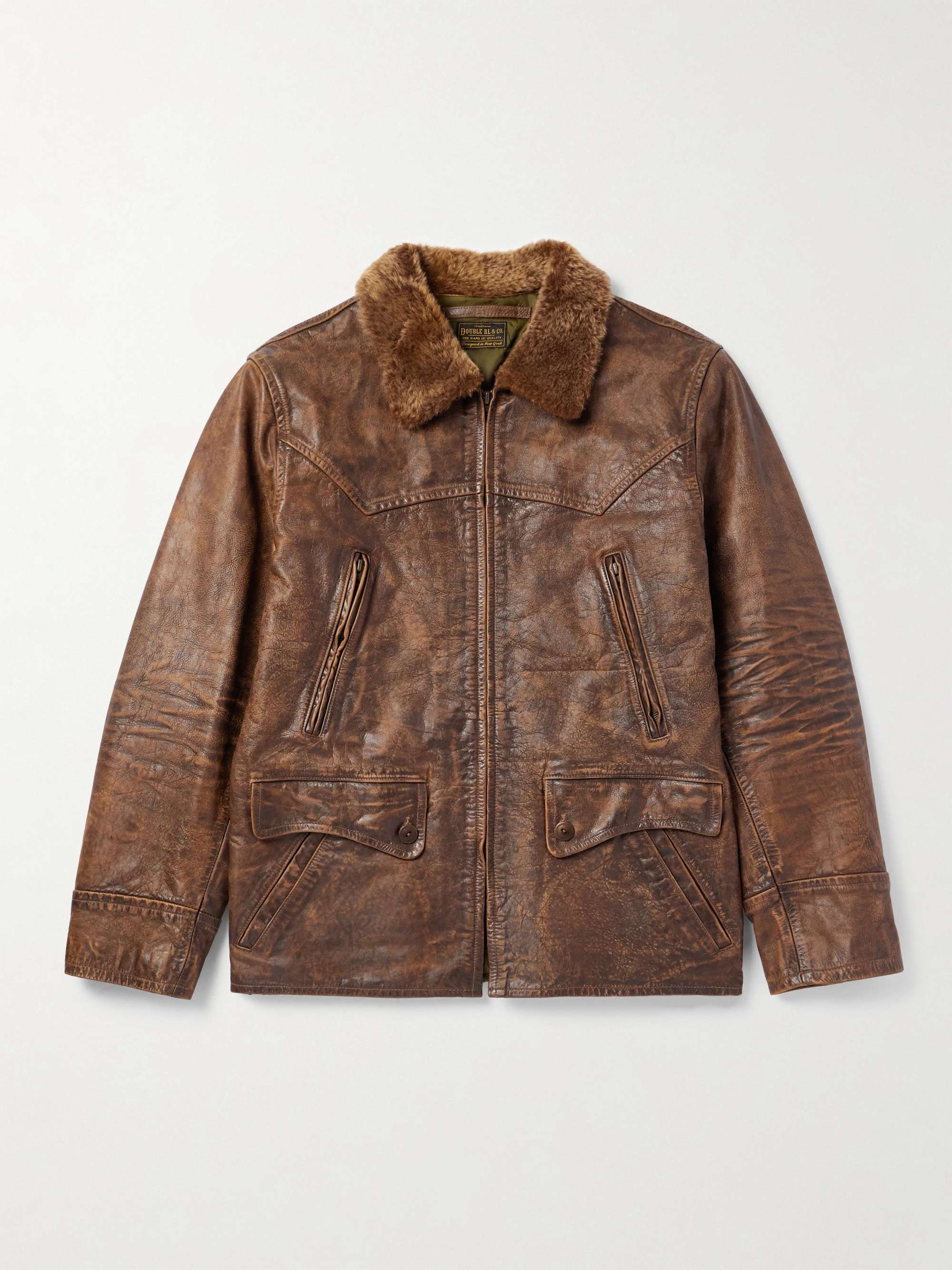 Thurston Shearling-Trimmed Distressed Leather Jacket view