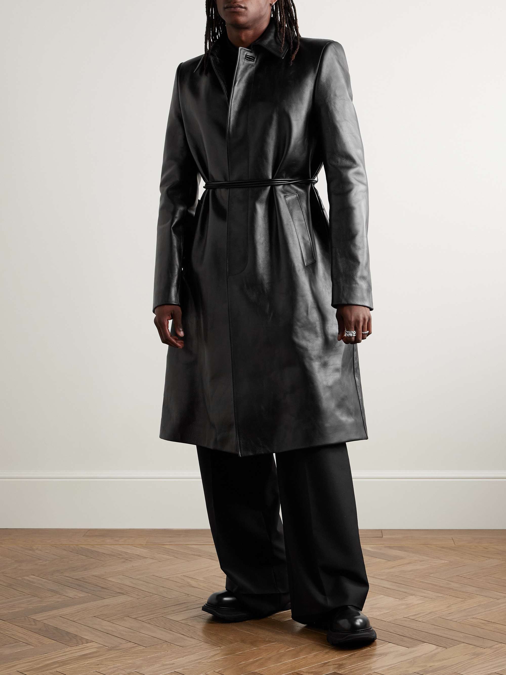 Belted Leather Coat view
