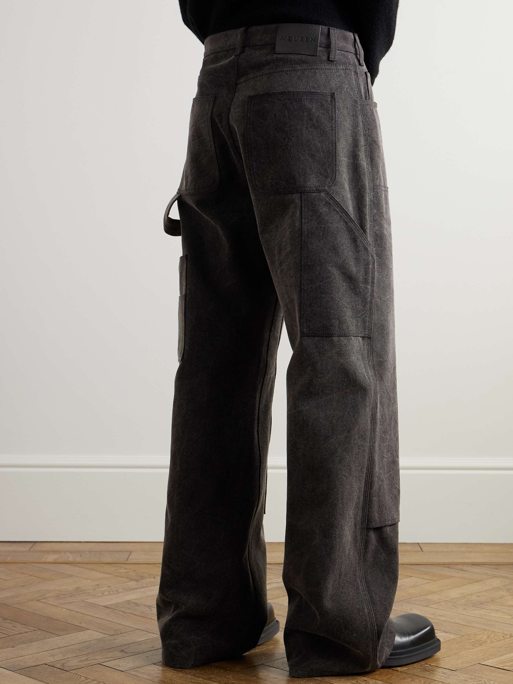 Wide-Leg Embellished Cotton-Canvas Trousers view