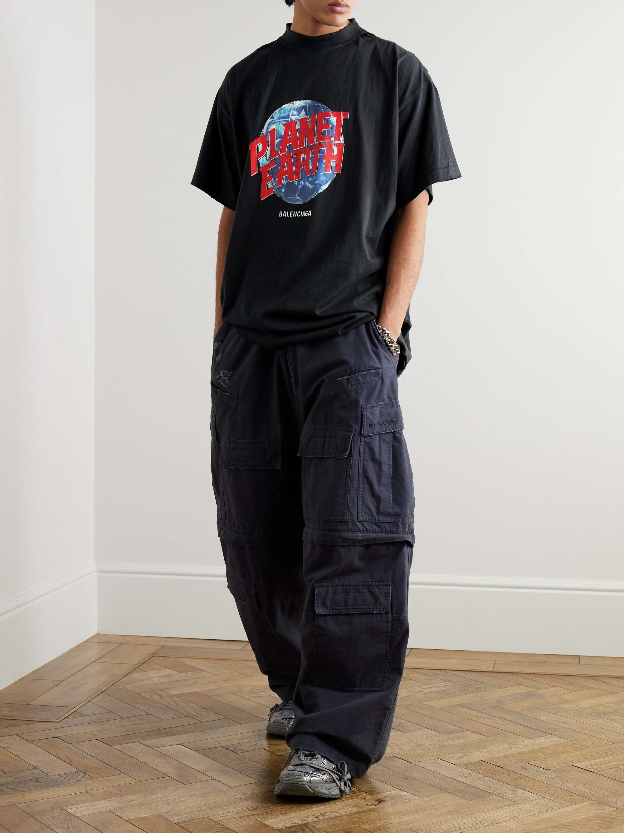 Distressed Printed Cotton-Jersey T-Shirt view