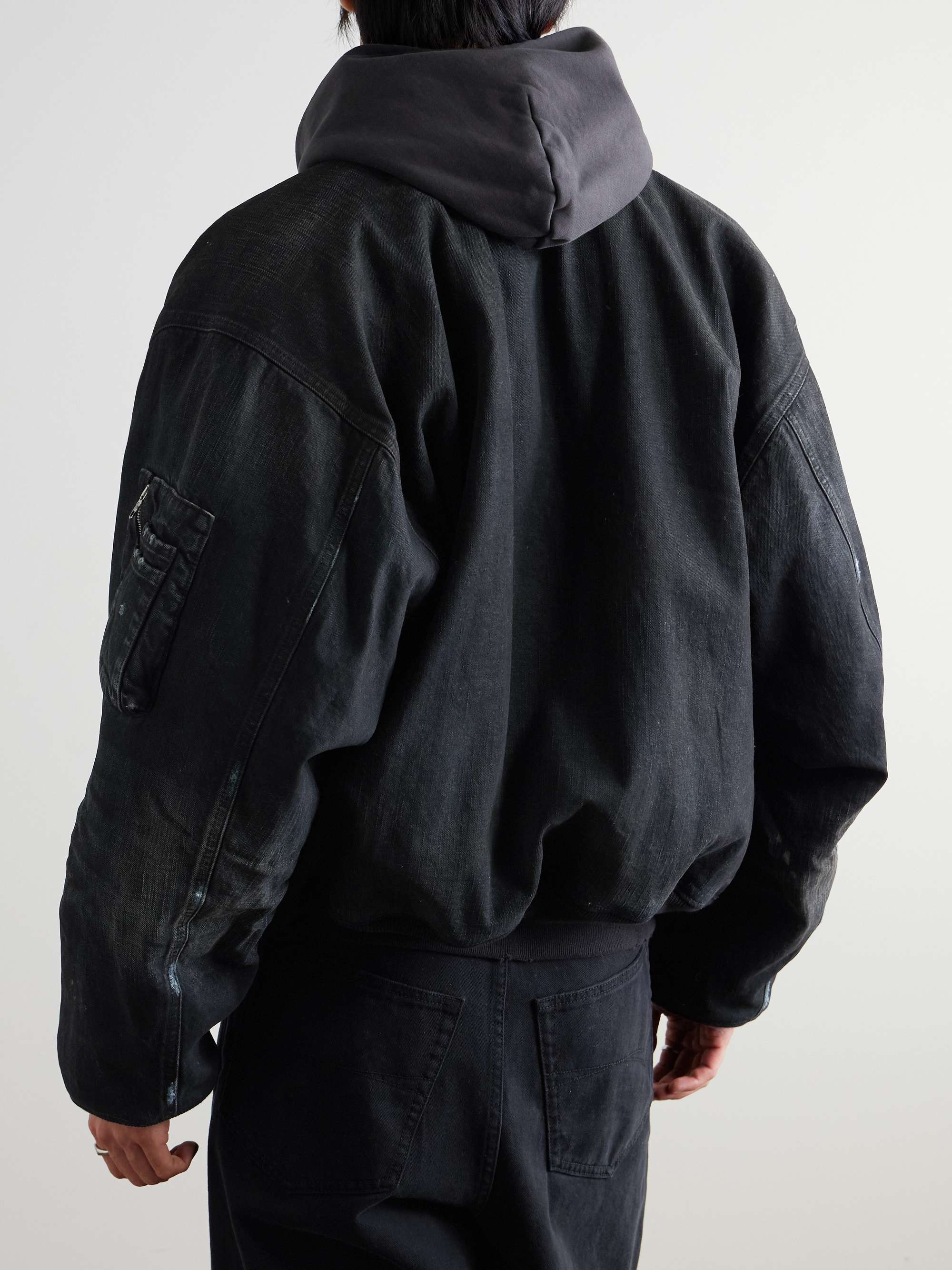 Distressed Padded Denim Bomber Jacket view