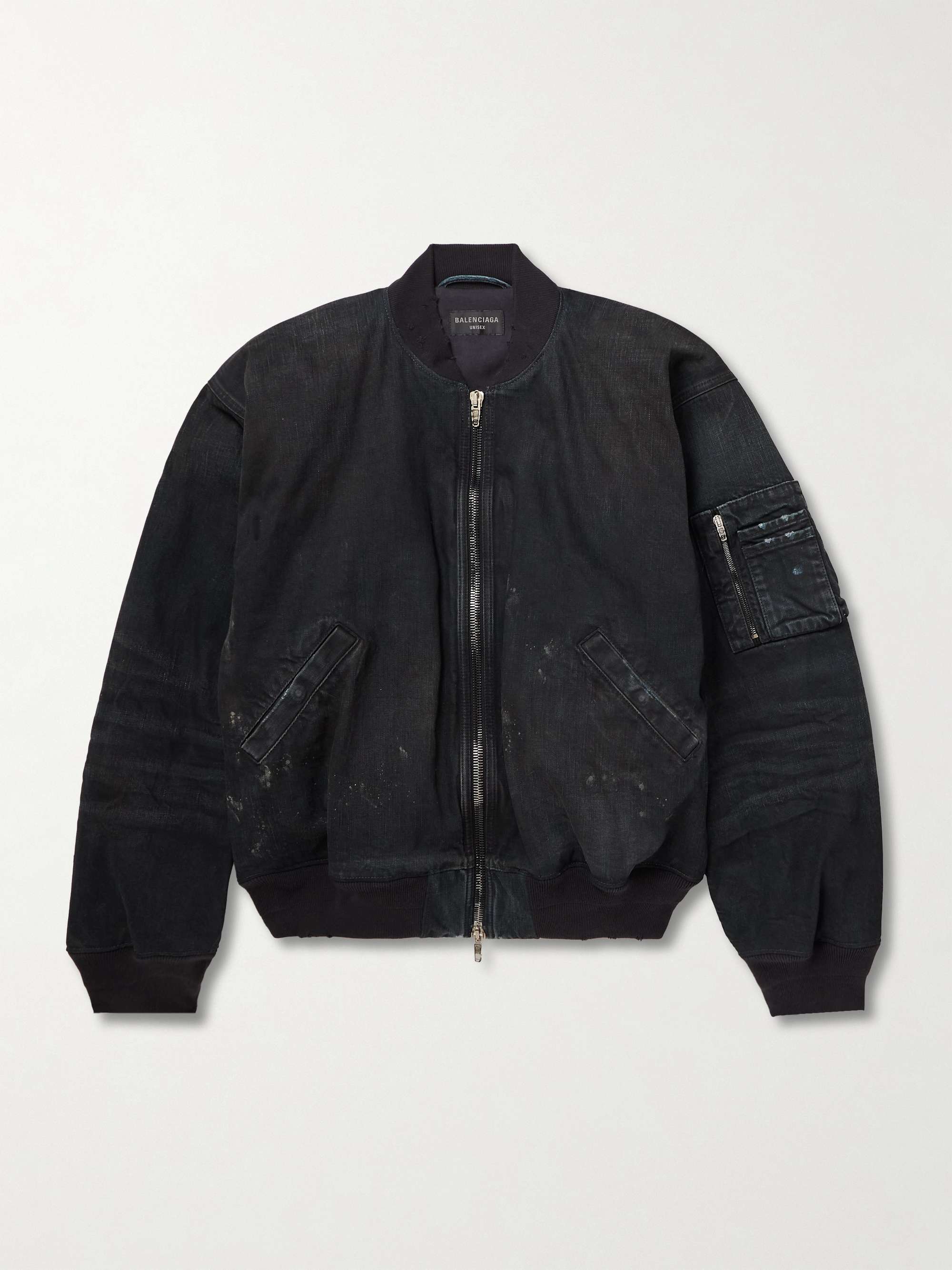 Distressed Padded Denim Bomber Jacket view