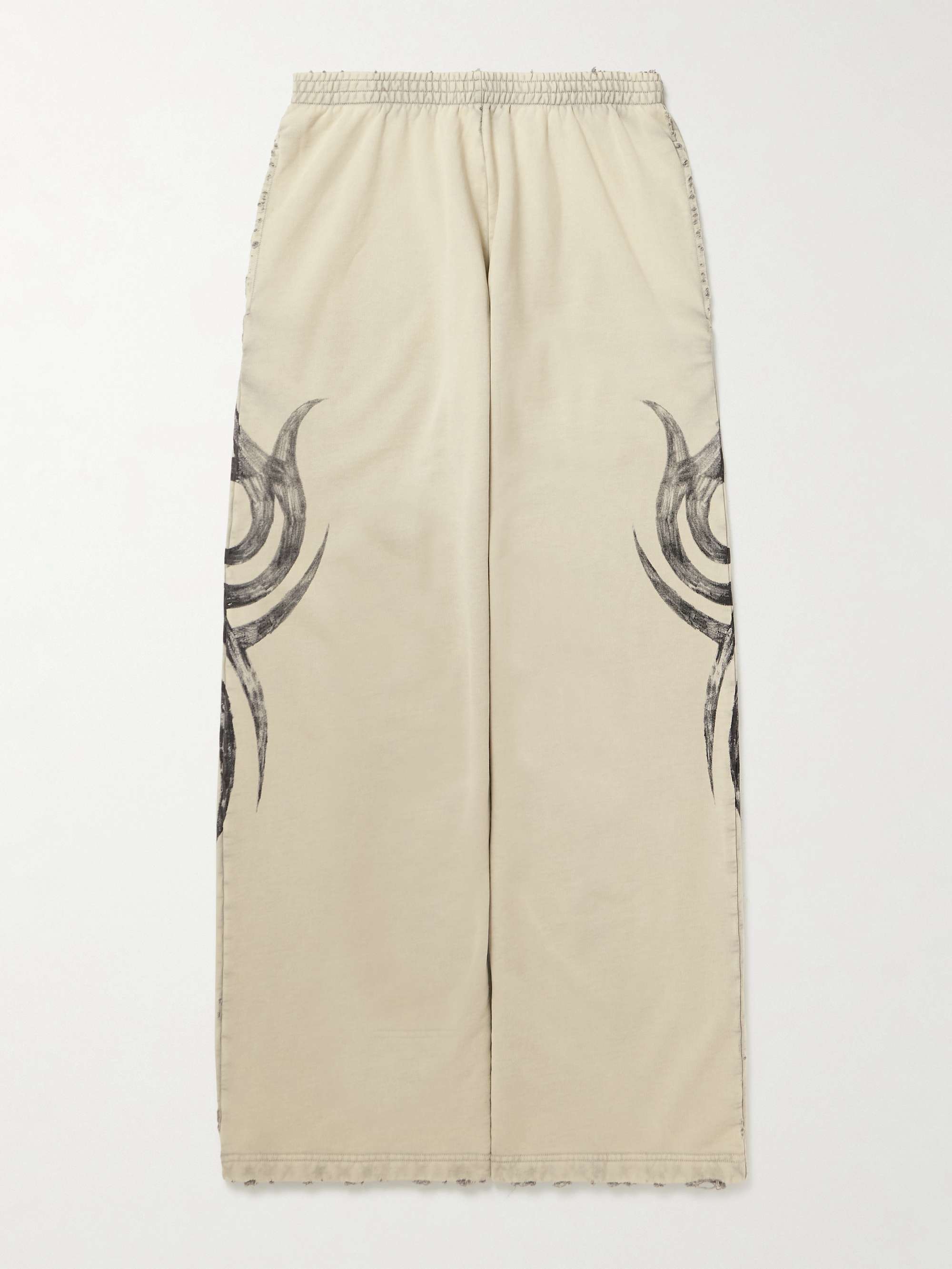 Wide-Leg Distressed Printed Cotton-Jersey Sweatpants view