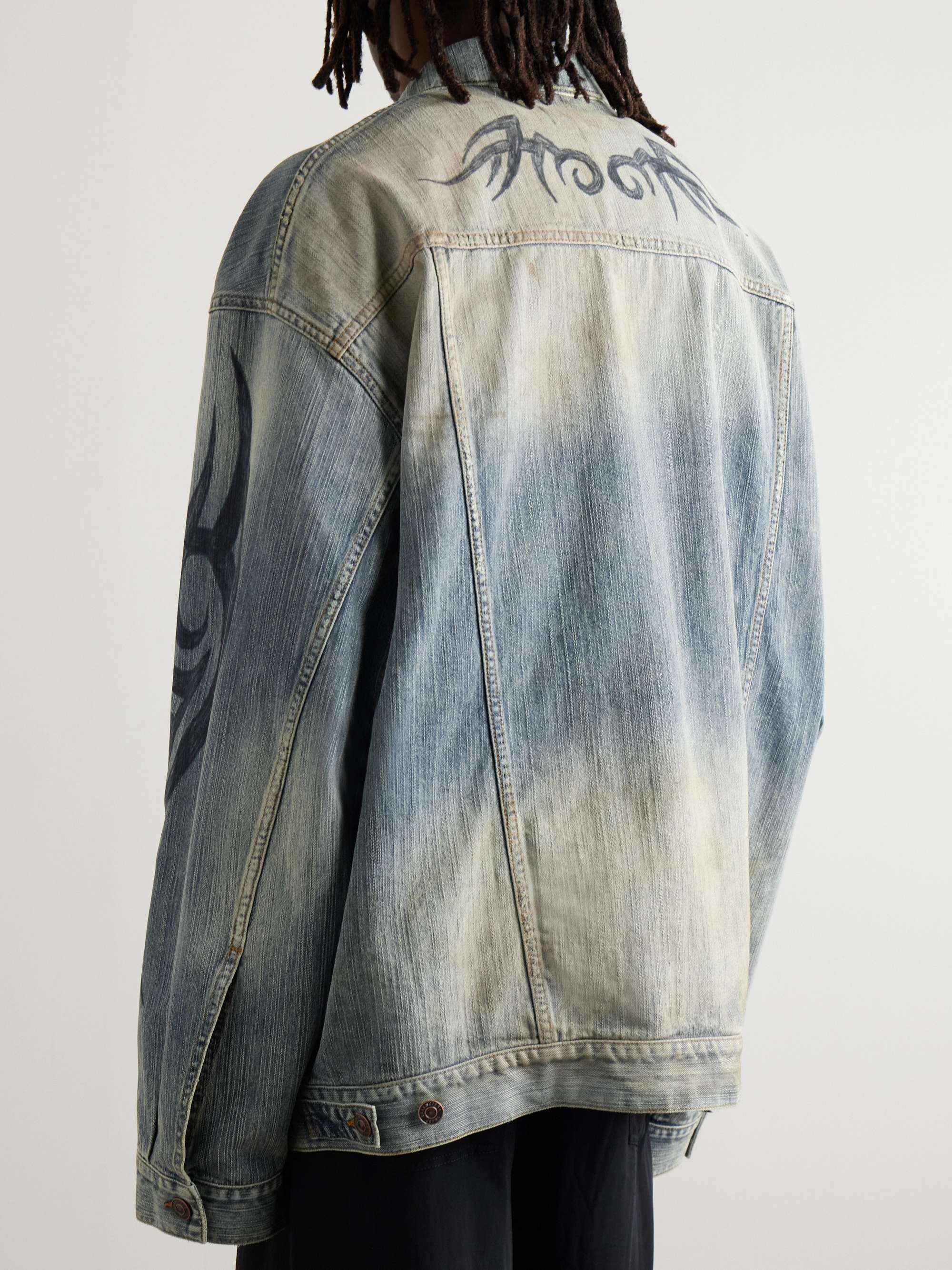 Oversized Distressed Printed Denim Jacket view