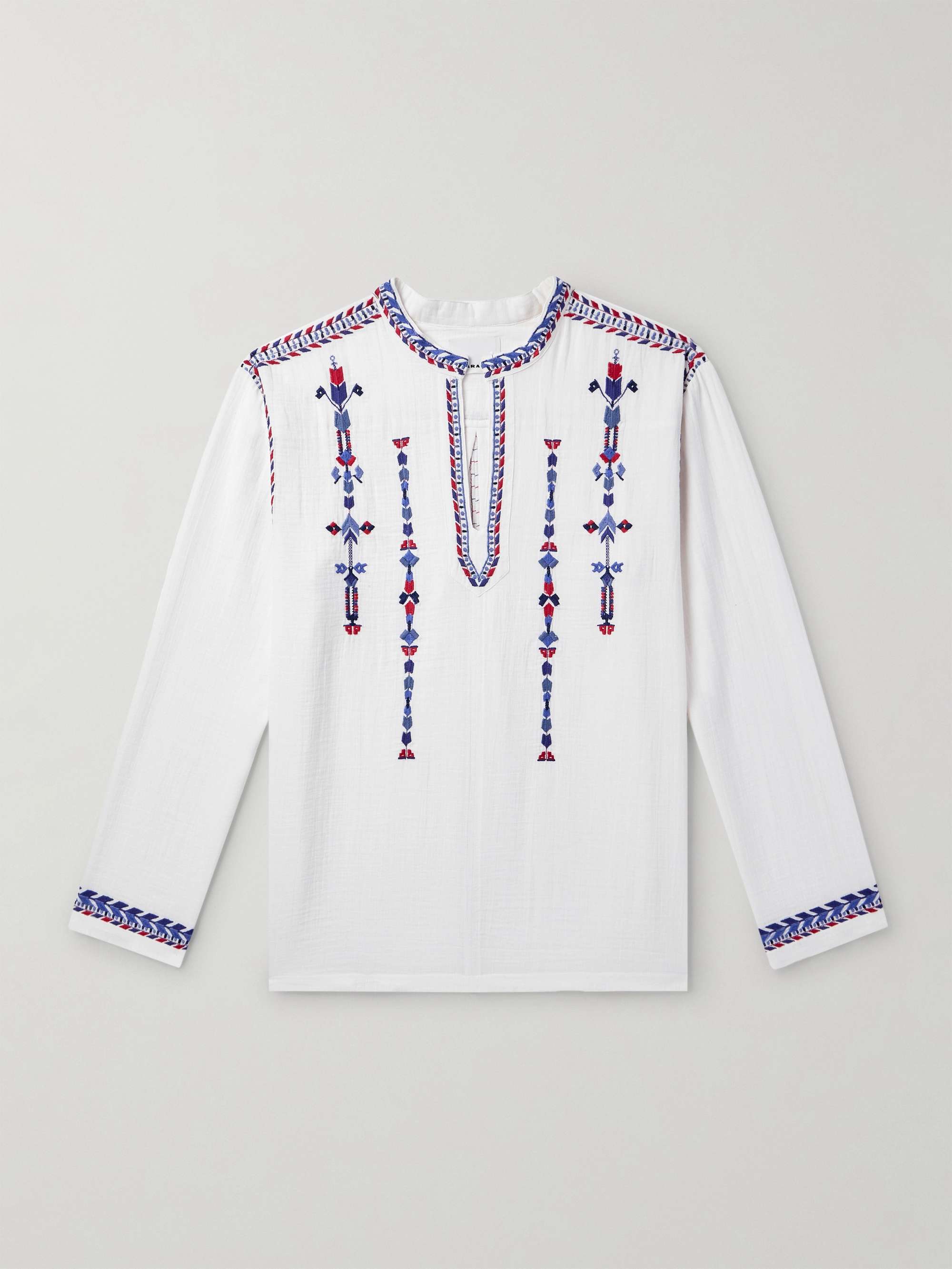 Zakaria Embroidered Textured-Cotton Shirt view