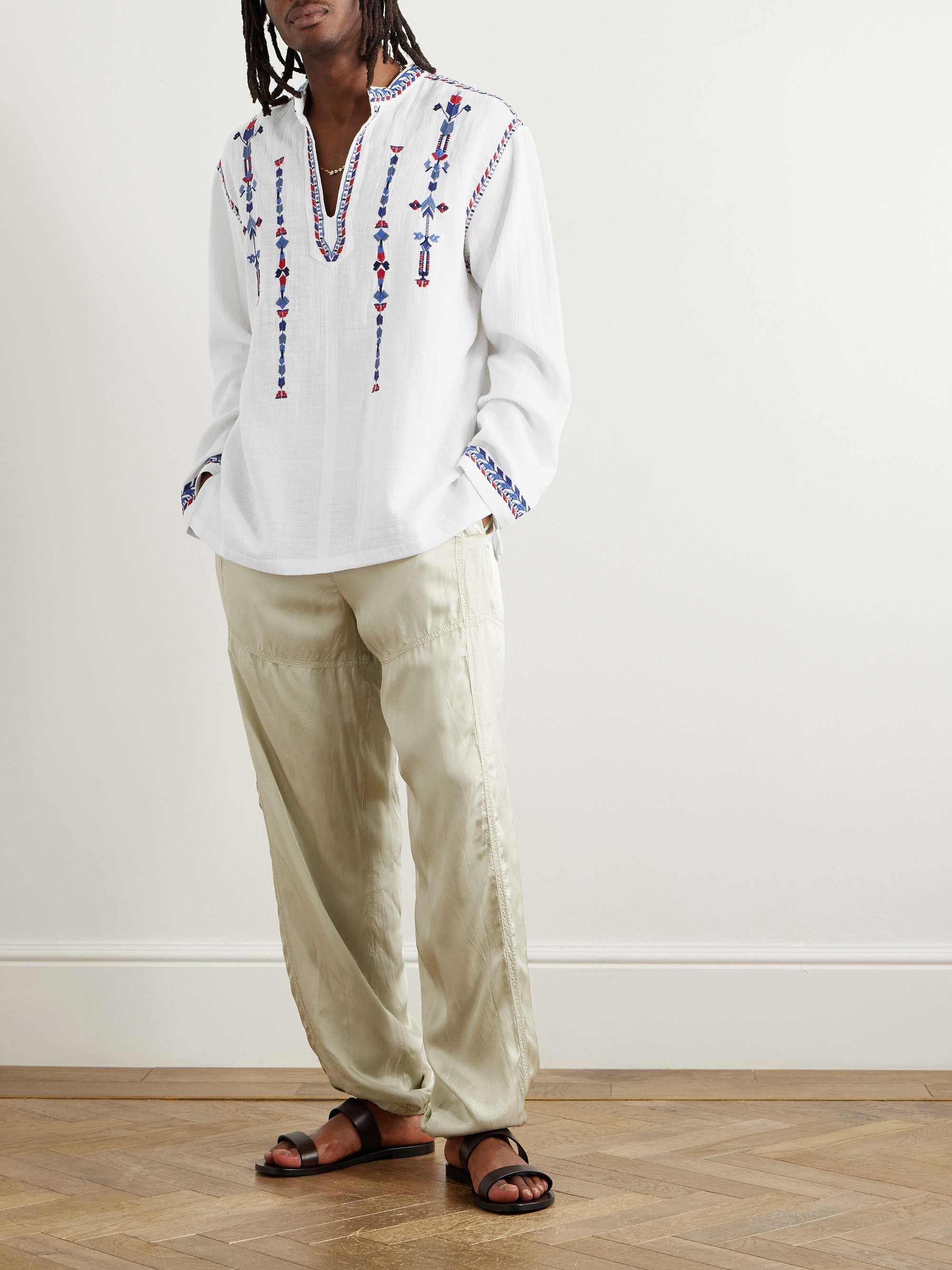 Zakaria Embroidered Textured-Cotton Shirt view