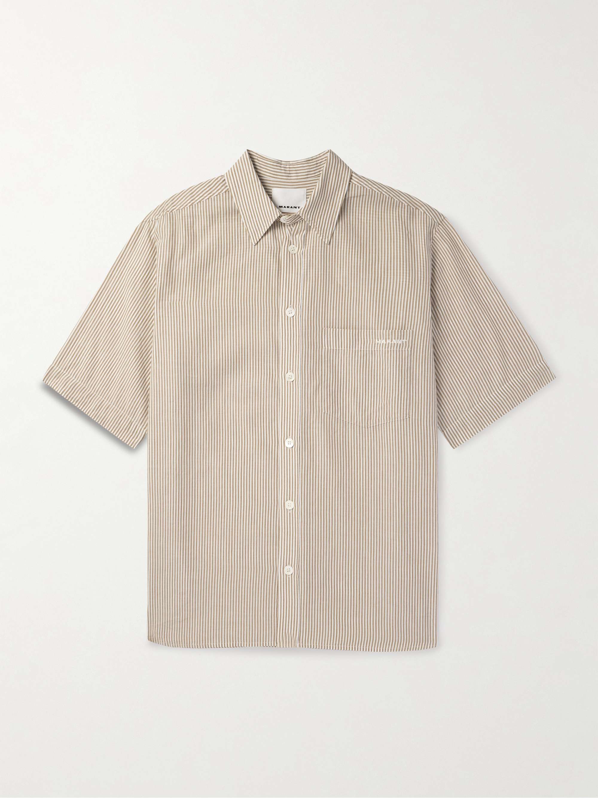 Labilio Logo-Embroidered Striped Cotton-Poplin Shirt view