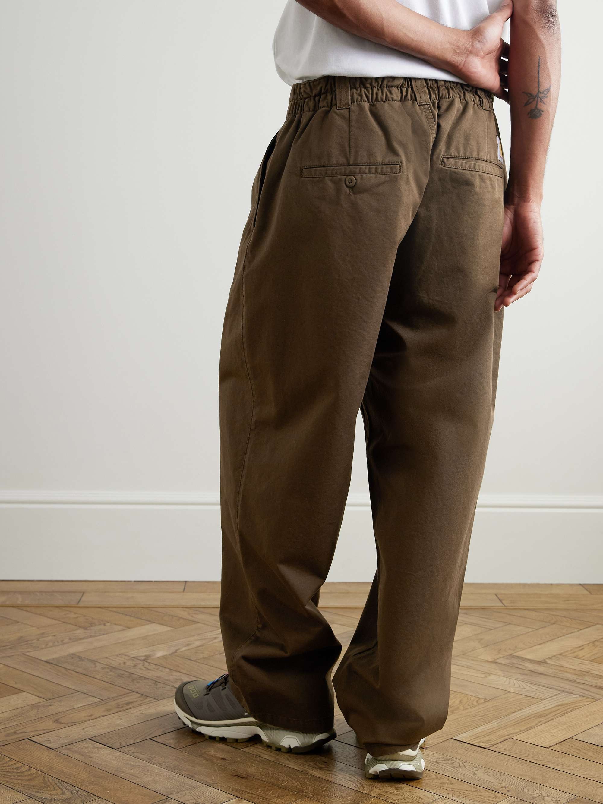 Marv Tapered Pleated Stone-Washed Cotton-Twill Trousers view