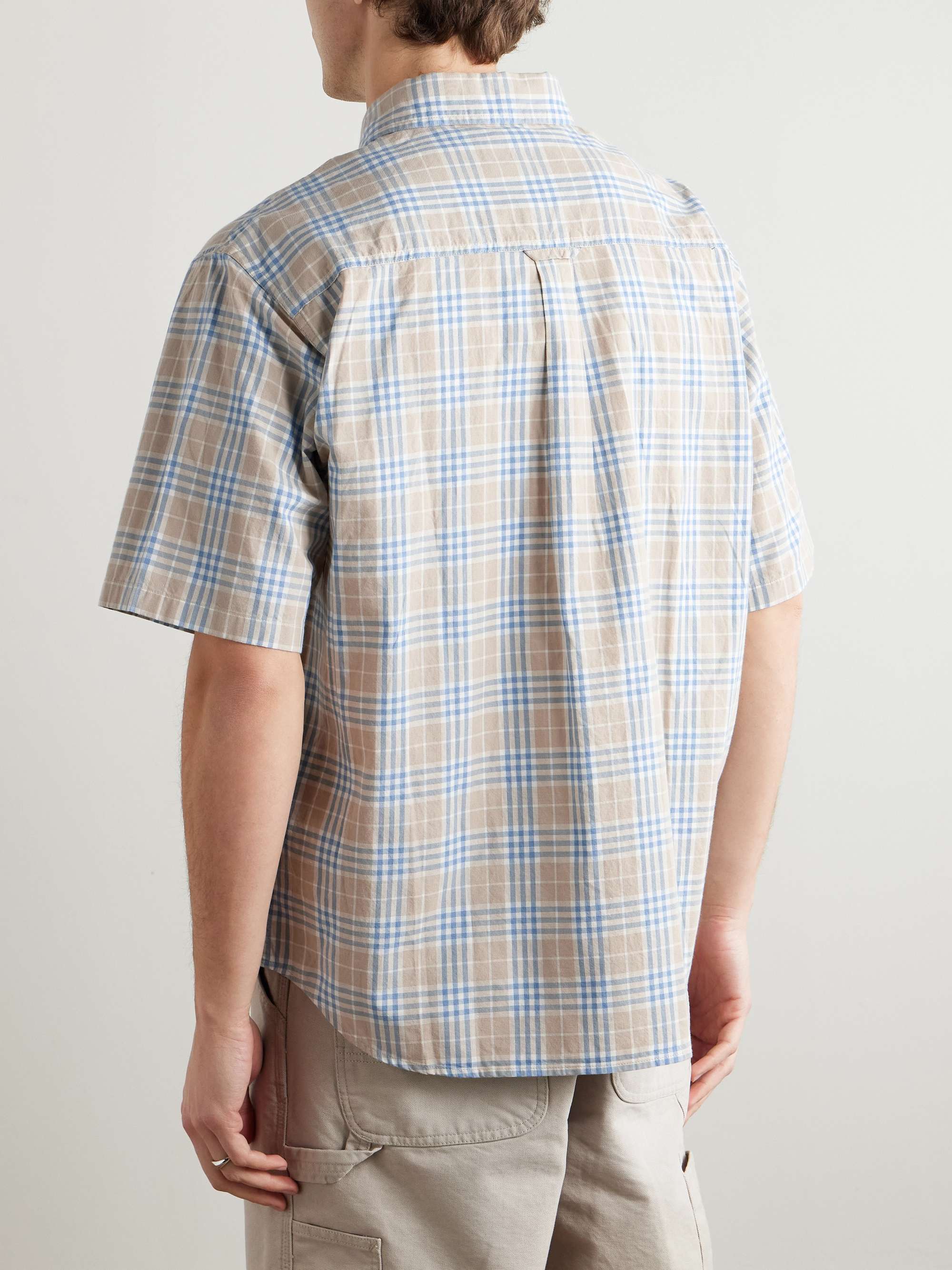 Niven Button-Down Collar Logo-Embroidered Checked Cotton and Linen-Blend Shirt view