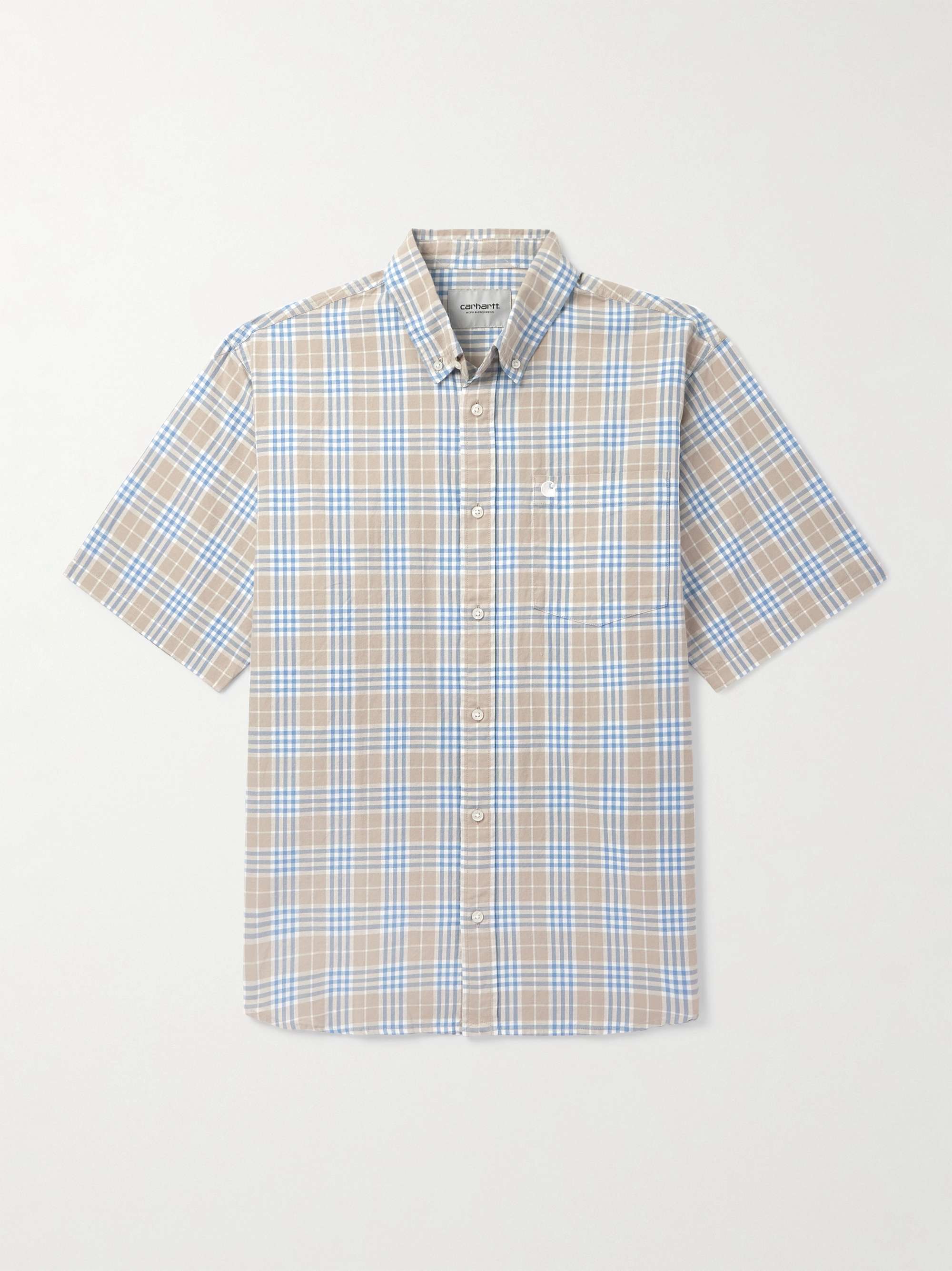 Niven Button-Down Collar Logo-Embroidered Checked Cotton and Linen-Blend Shirt view