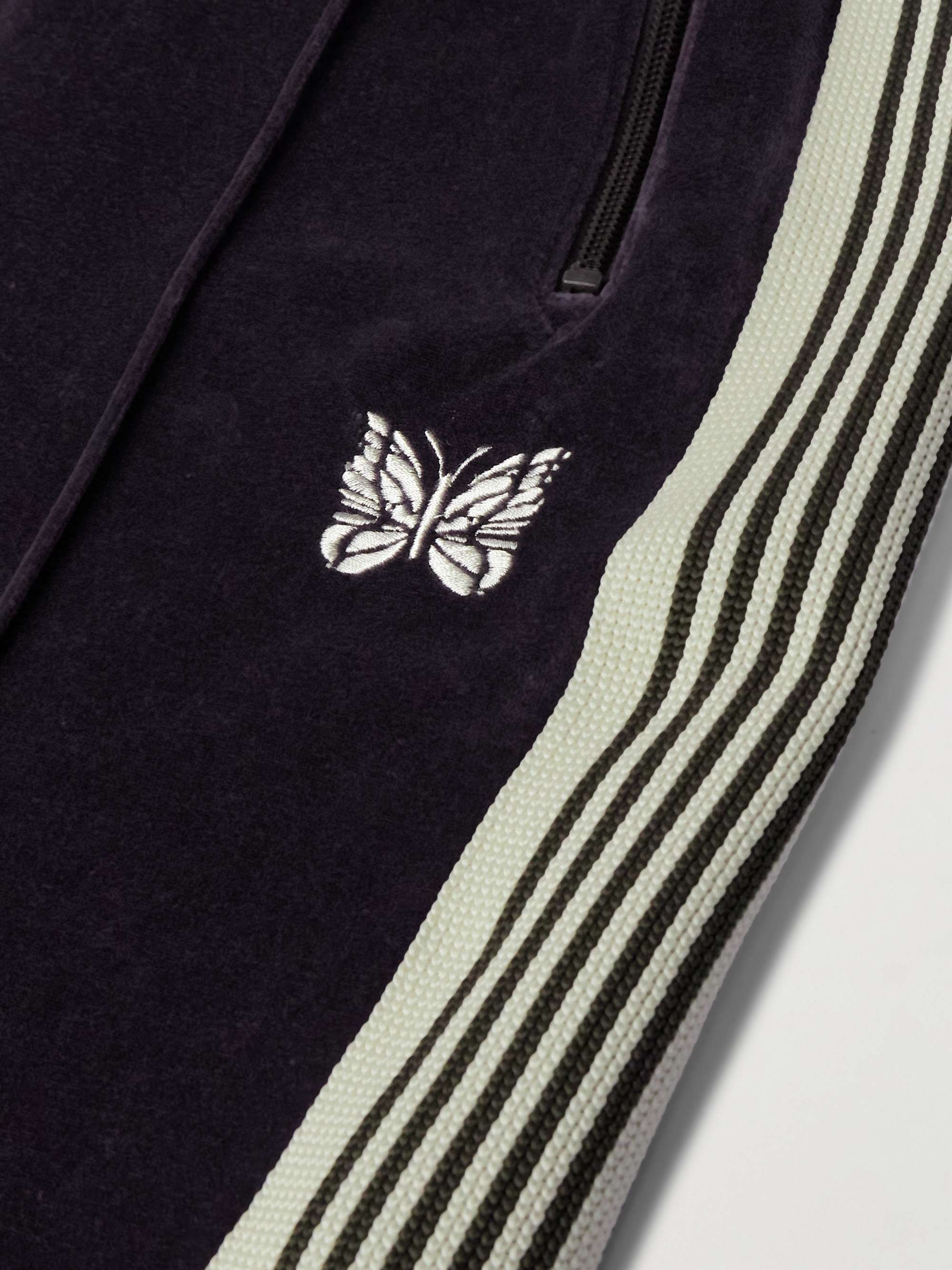 Logo-Embroidered Striped Cotton-Blend Velour Track Pants view