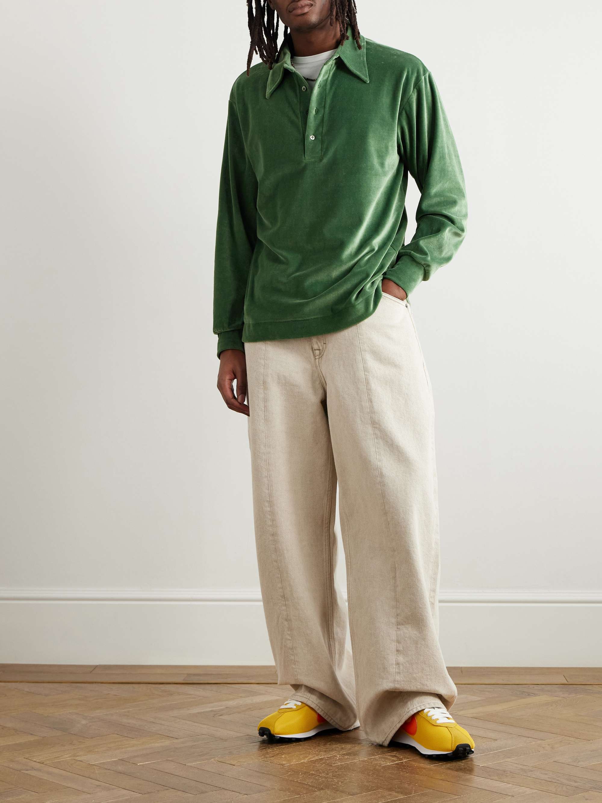 Cotton-Blend Velour Polo Shirt view