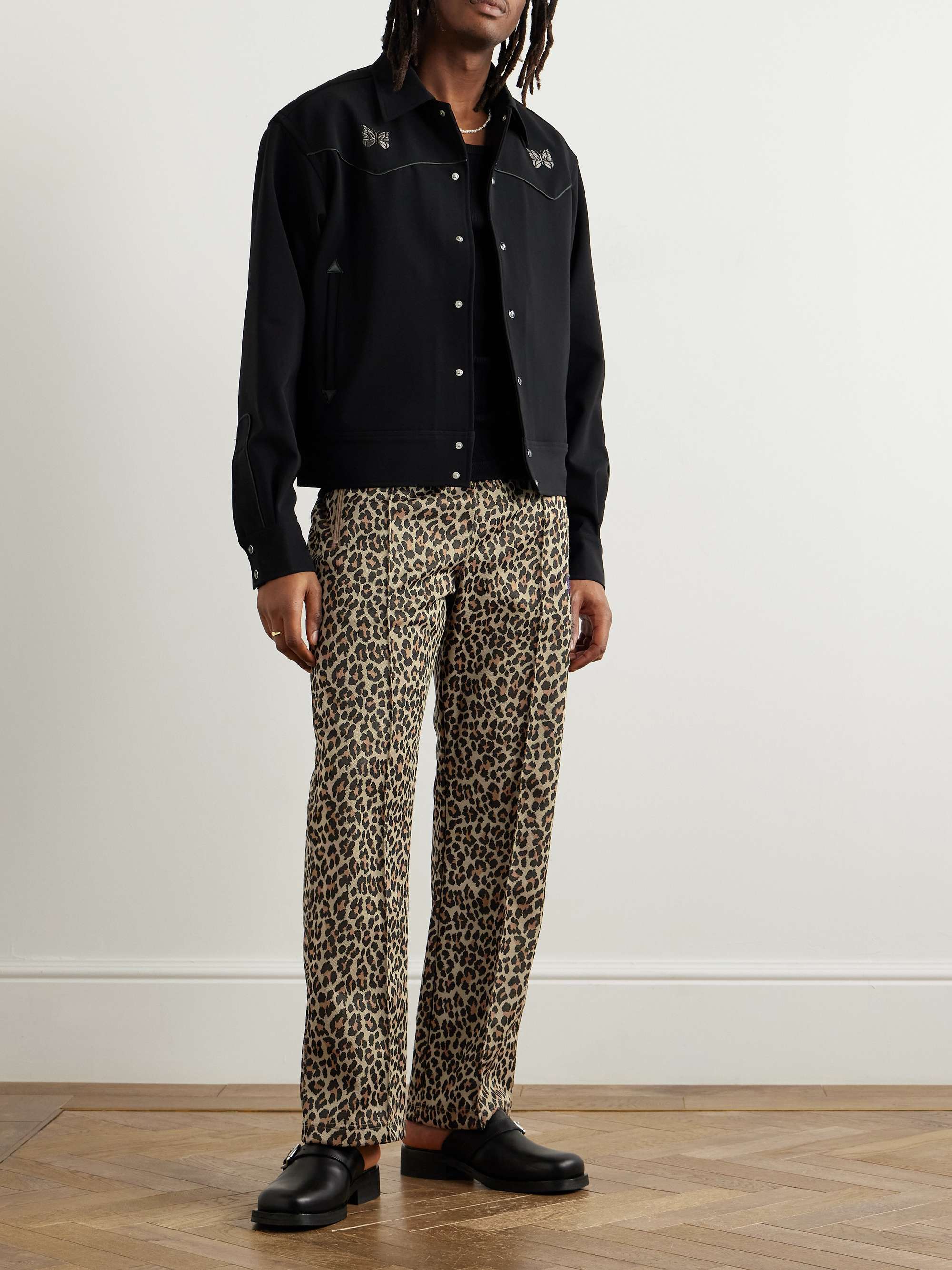 Straight-Leg Webbing-Trimmed Logo-Embroidered Leopard-Print Tech-Jersey Track Pants view