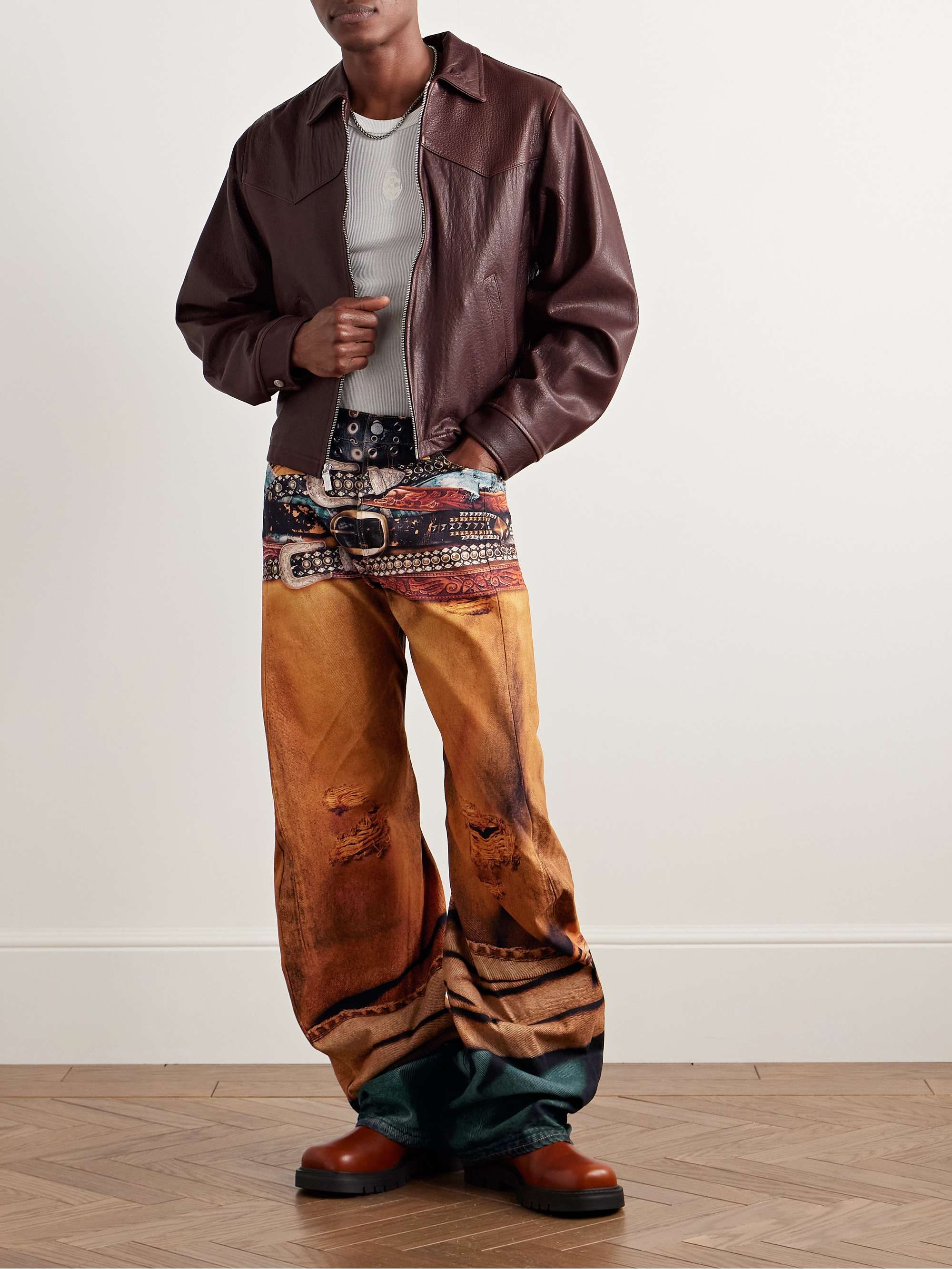 Wide-Leg Printed Cotton-Canvas Trousers view