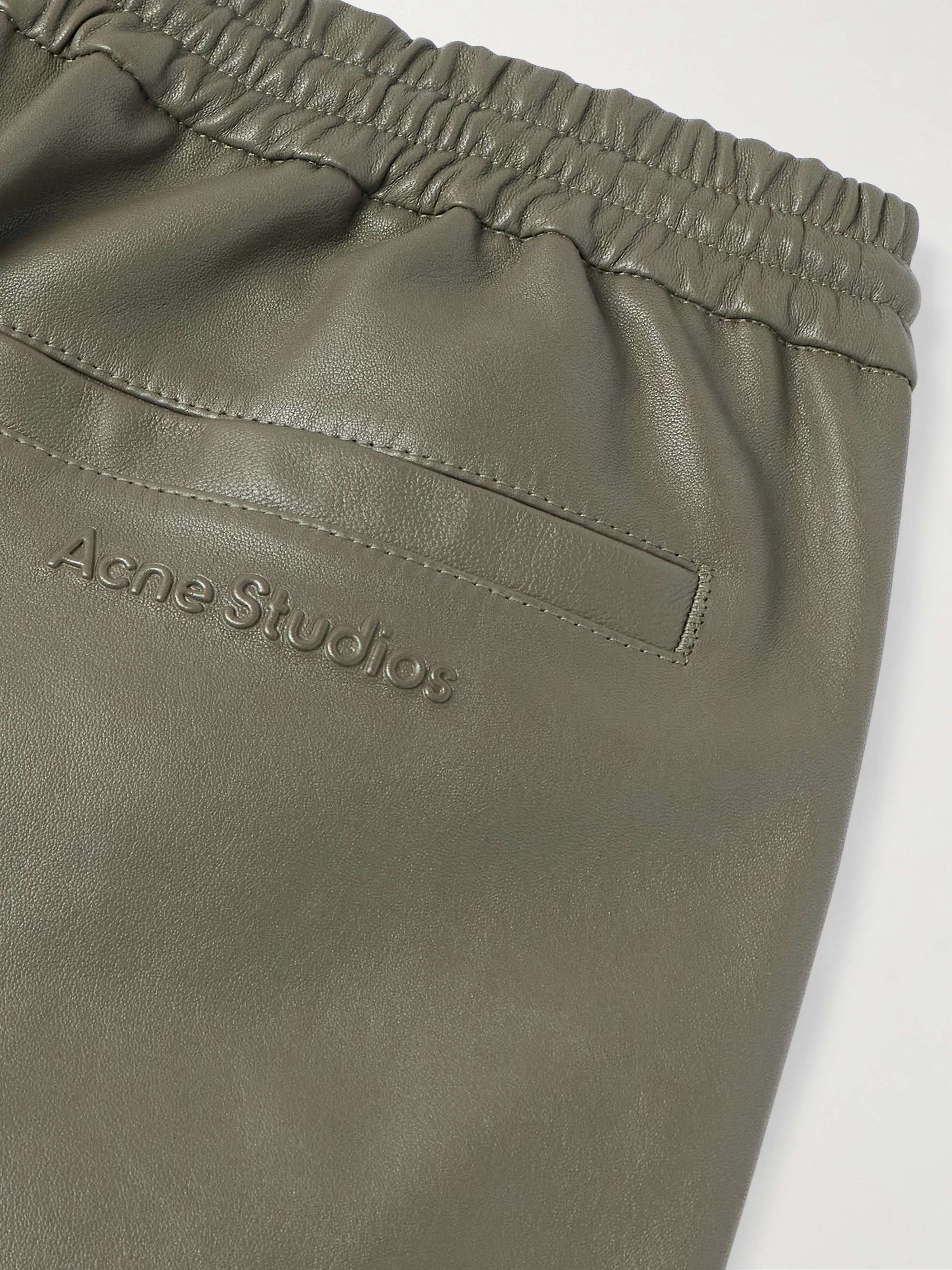 Straight-Leg Zip-Detailed Leather Drawstring Trousers view
